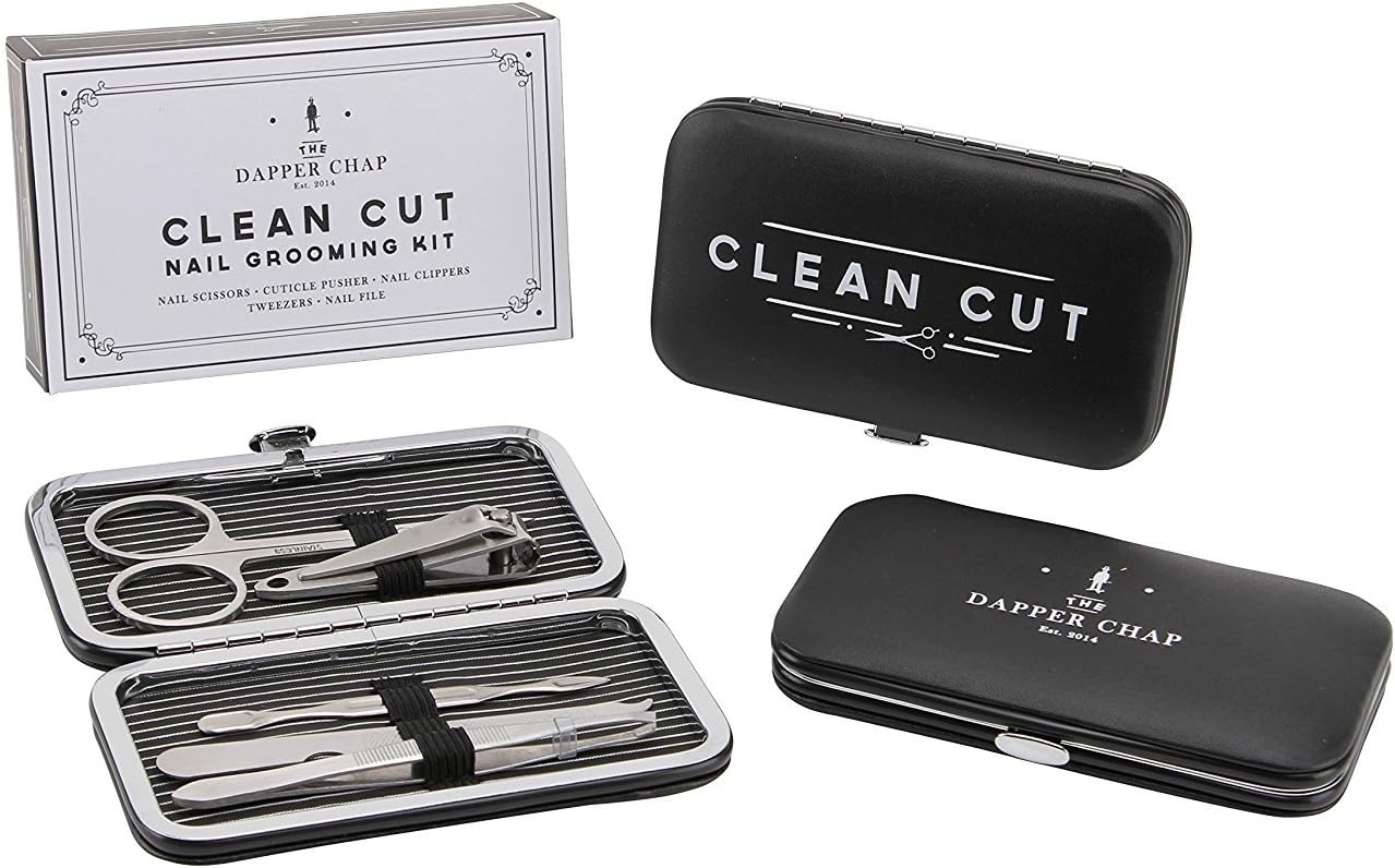 The Dapper Chap 'Clean Cut' 5 Piece Manicure Set | Comes With Nail Scissors, Tweezers, Cuticle Pusher, Nail File, Nail Clippers in Gift Box | ART300