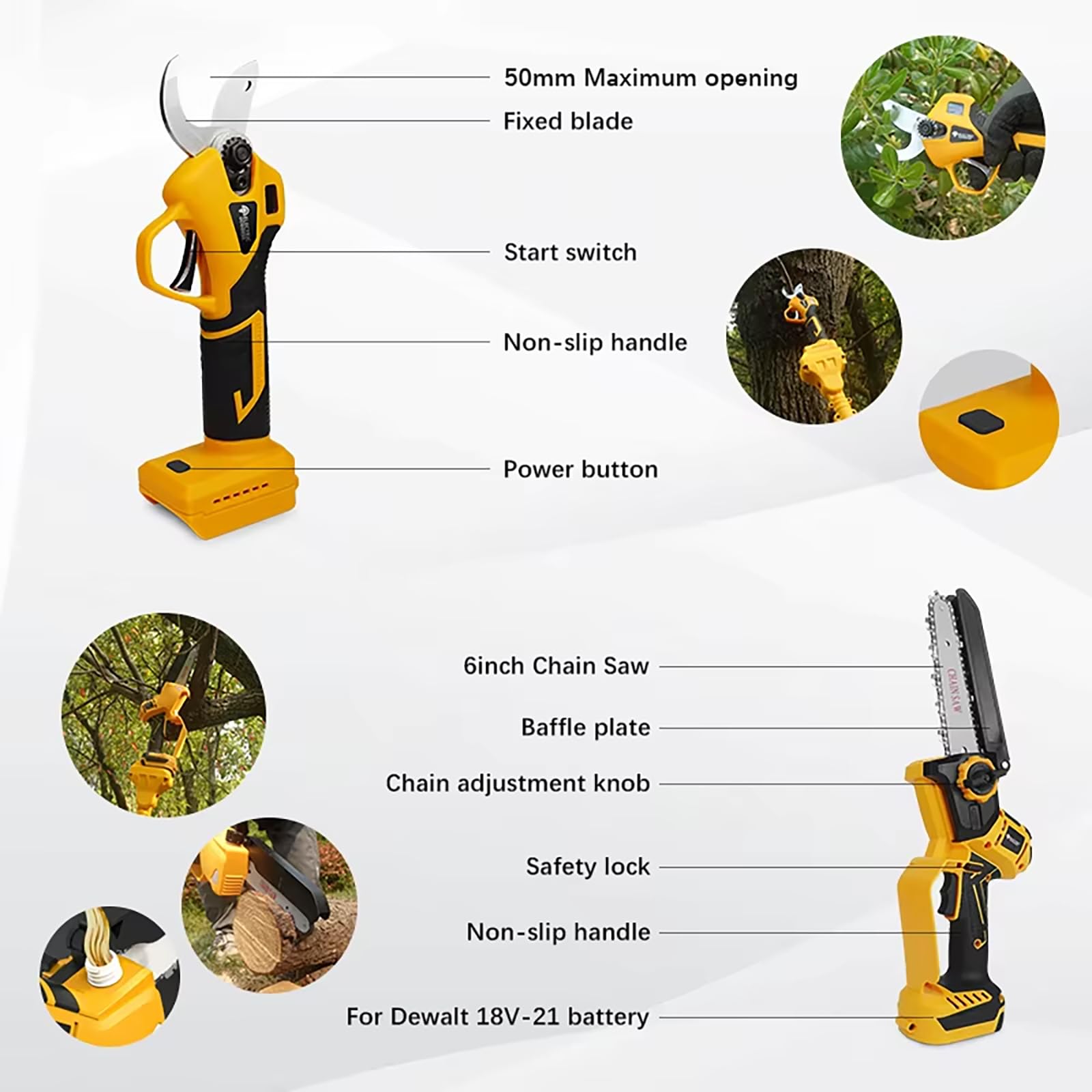 Potatore ad asta telescopica 3 in 1 senza spazzole Sega per rami alti Sega da potatura Utensile elettrico per potatura da giardino, (batteria non inclusa) Motosega a batteria da 6 pollici con asta