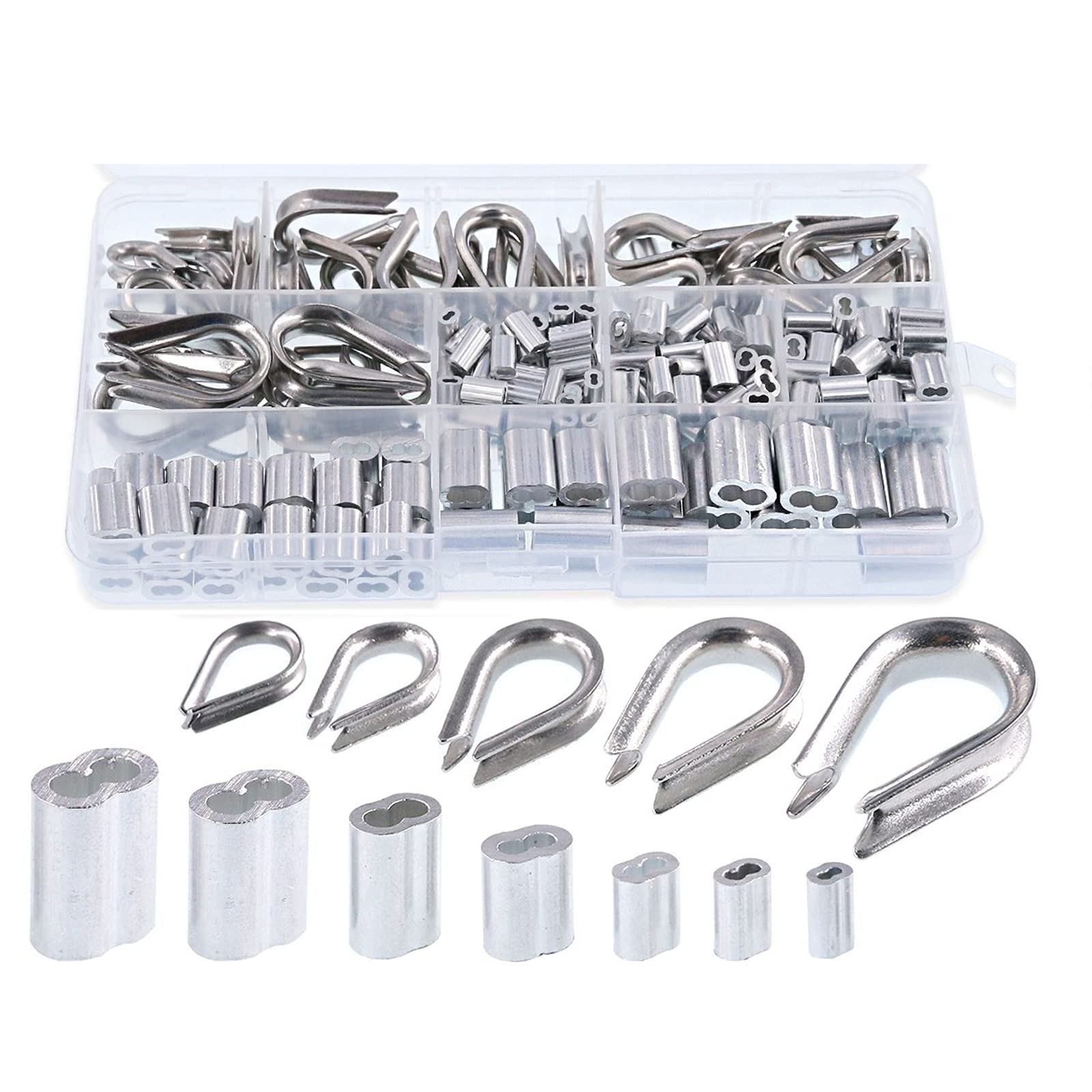 Buy 265PCS Wire Rope Thimble Sets,Aluminum Crimping Loop Sleeve and 304