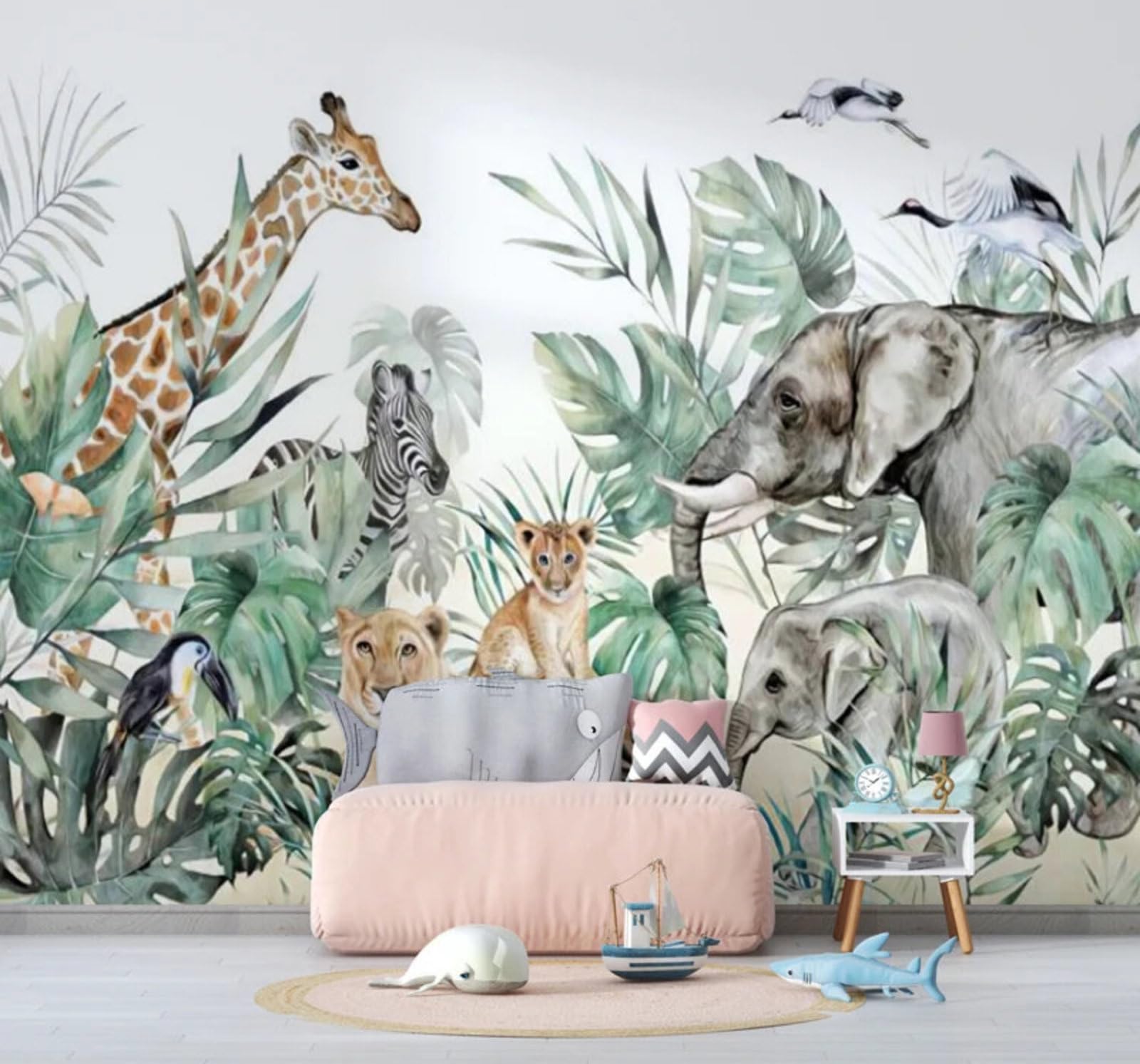 Fresh Jungle Animals Lion Elephant 3D Wallpaper Easy Install Feature Office Living Room Sofa Bedroom TV Background Wall Decoration-400cm×280cm