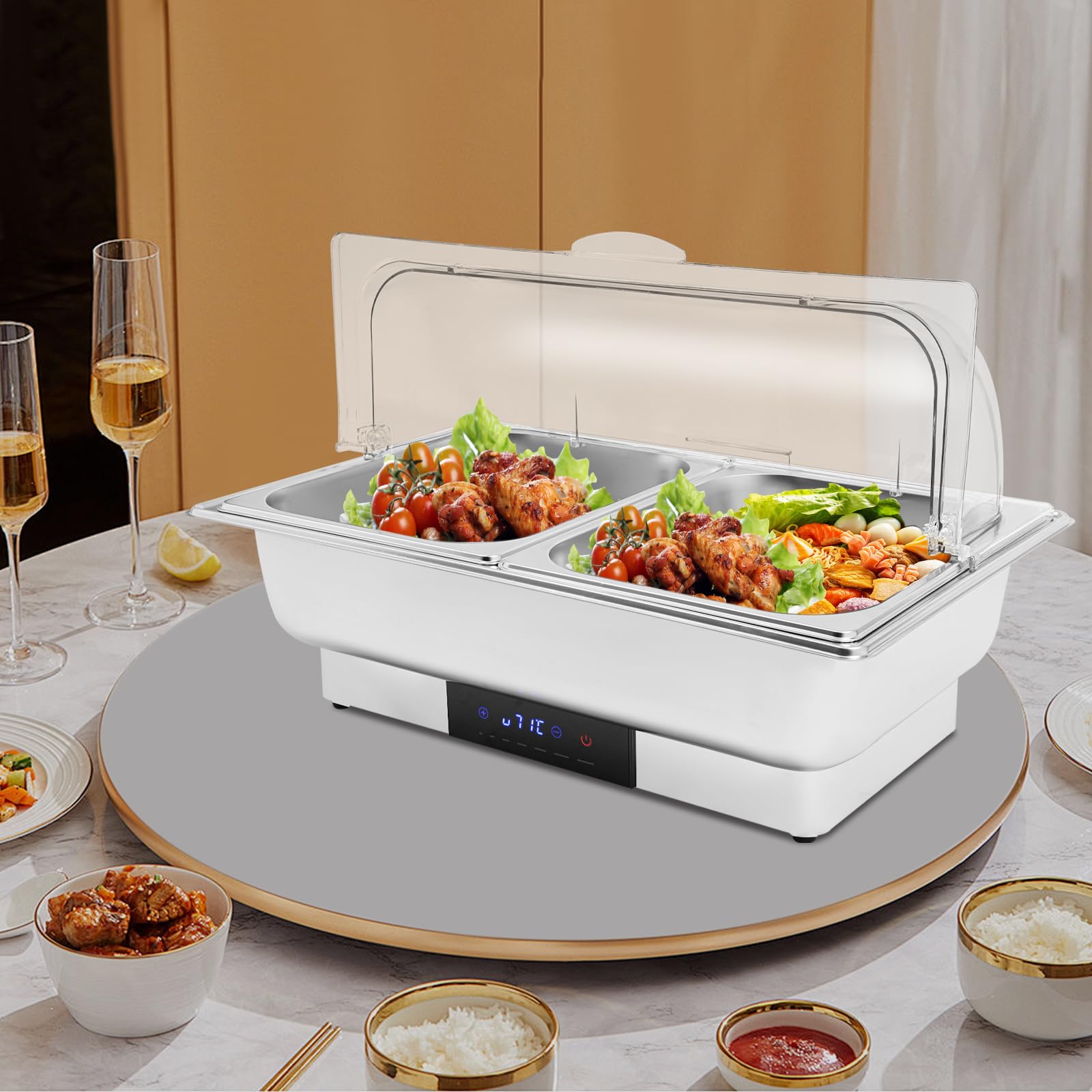 Chafing Dish - Contenitore elettrico da 9 l, in acciaio inox, con temperatura regolabile, per buffet, ristorante e feste