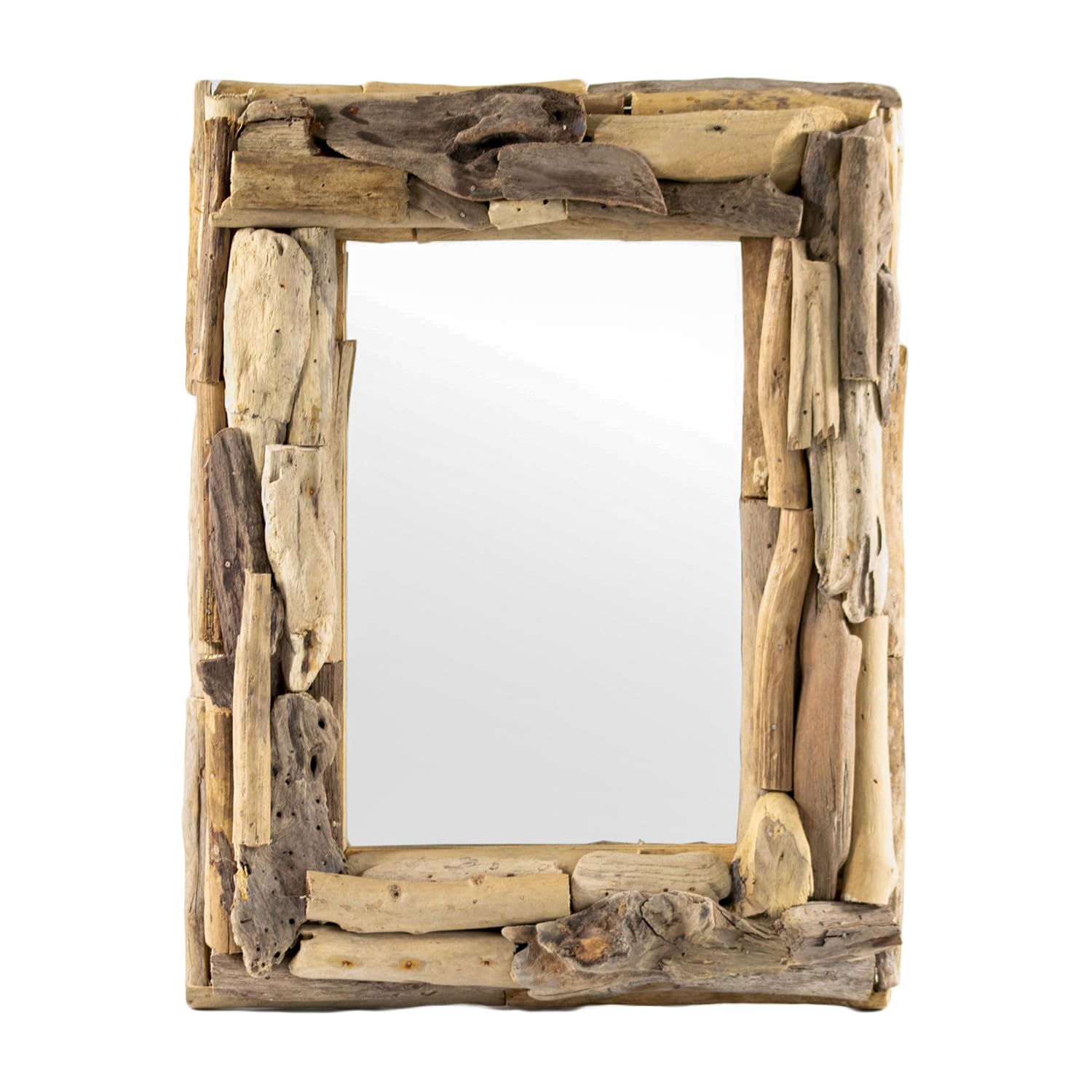 Darthome Ltd Driftwood Rectangle Mirror 32X42cm Vintage Rustic Natural Frame Bathroom Wall Decor (28X18cm Internal Mirror)