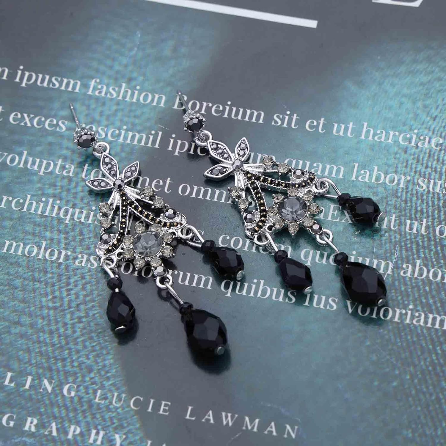 Andelaisi Boho Filigree Tassel Dangle Earrings Vintage Black Crystal Teardrop Earrings Silver Tribe Waterdrop Filigree Drop Earring Ethnic Gypsy Chandelier Earring Jewelry for Women - Image 4