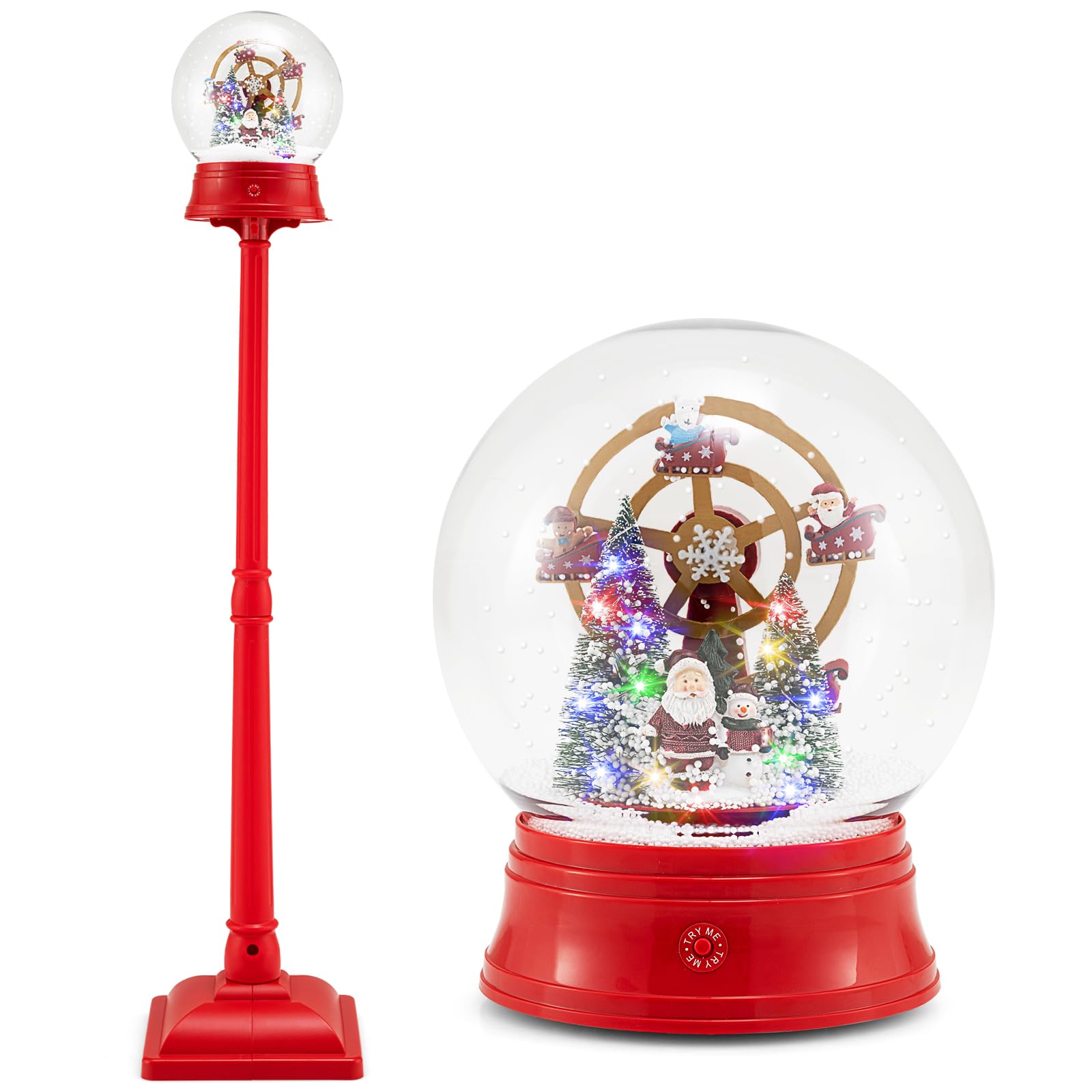 COSTWAY 150 CM Lampione Natalizio Musicale, Lampada Festiva con Lanterna a Globo di Neve Attivata dal Suono, Albero di Natale, Babbo Natale, Soldato e Scatole Regalo (Modello 4)