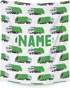 Mercuryelf Custom Garbage Truck Blanket Gift - 50x60 Inches Modern Throw Blankets for Kids - White Soft, Fuzzy & Warm Throws for Living Room, Sofa