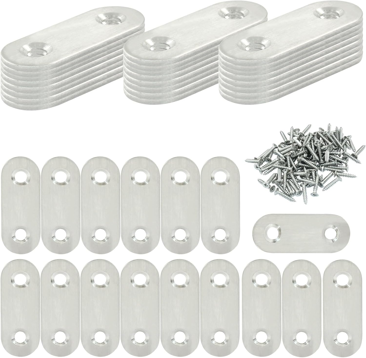 Waziaqoc 40PS Flat Corner Brace Plates Metal Joining Connector, 1.57 x 0.6 x 0.08 Inch Repair Bracket with Screws, Fixed Connecting Plate for Furniture, Bookcase, Table, Chair