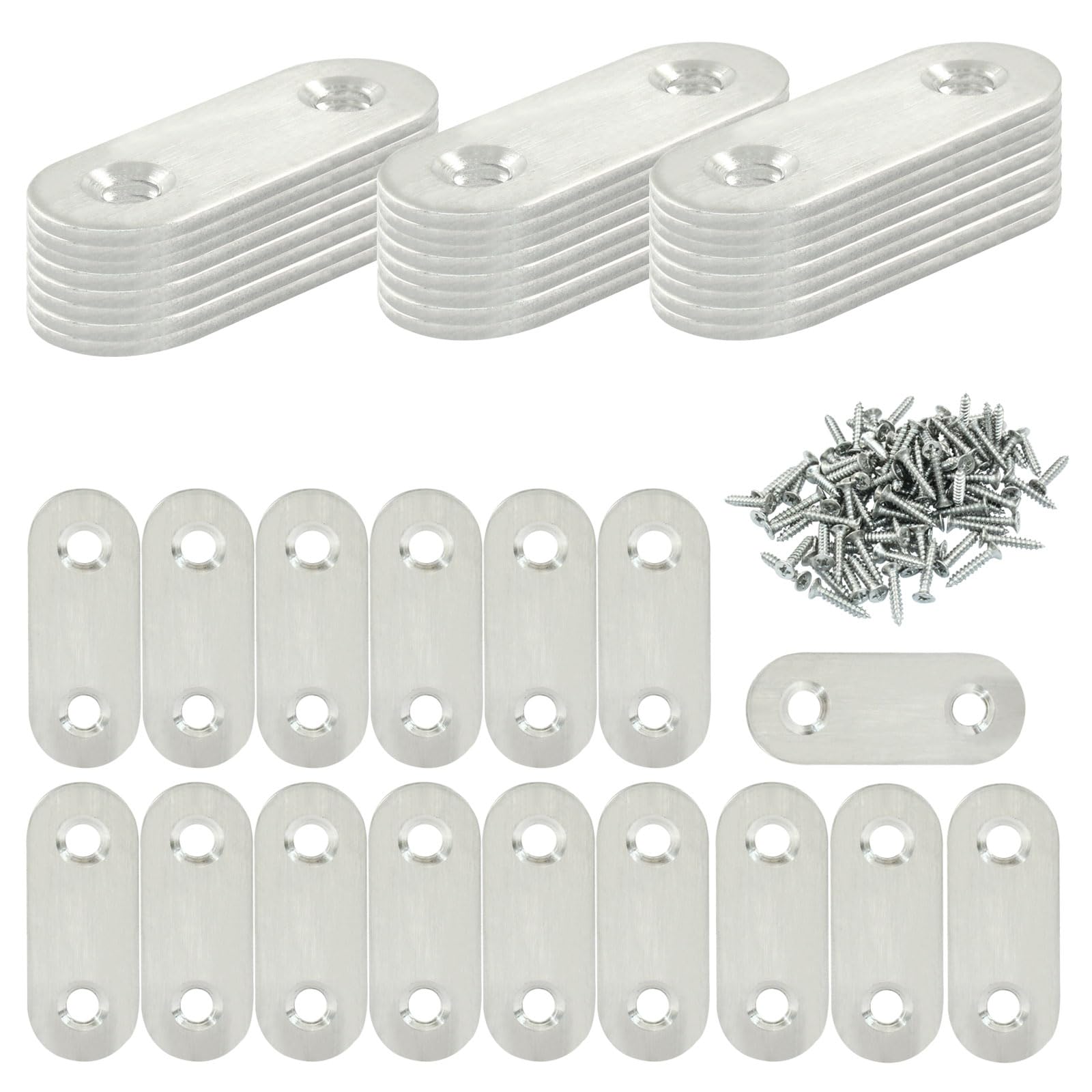 Waziaqoc 40PS Flat Corner Brace Plates Metal Joining Connector, 1.57 x 0.6 x 0.08 Inch Repair Bracket with Screws, Fixed Connecting Plate for Furniture, Bookcase, Table, Chair