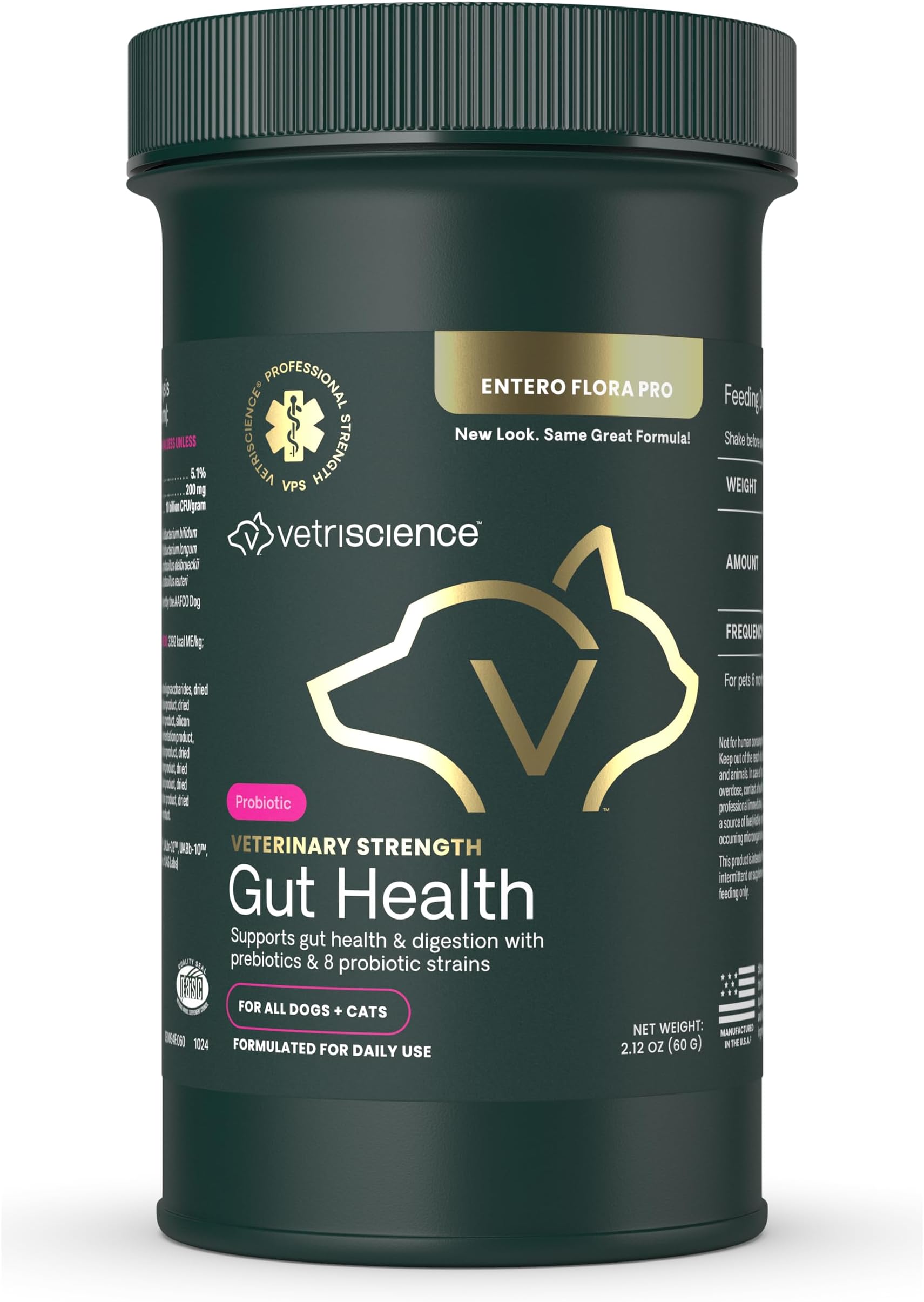 VetriScience Veterinary Strength Gut Health Powder - Gut Health Supplement for Pets - Immunity Support - Pet-Friendly Probiotic Powder - Tasteless & Odorless - 60 Servings