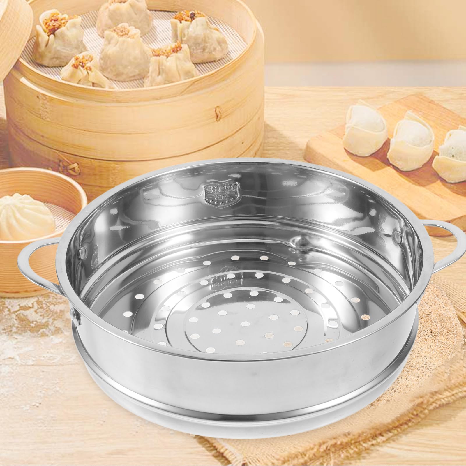 Amosfun Inserto de olla de vapor de acero inoxidable, cesta de vapor de cocina de 22 cm, cesta de vapor de alimentos, olla arrocera china para albóndigas chinas, cesta de vapor para pescados y
