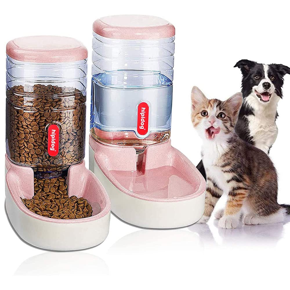 3.5L x 2 Piezas Dispensador Comida y Agua de Perros, Comedero Automático, Dispensadores de Pienso para Mascotas,Pink