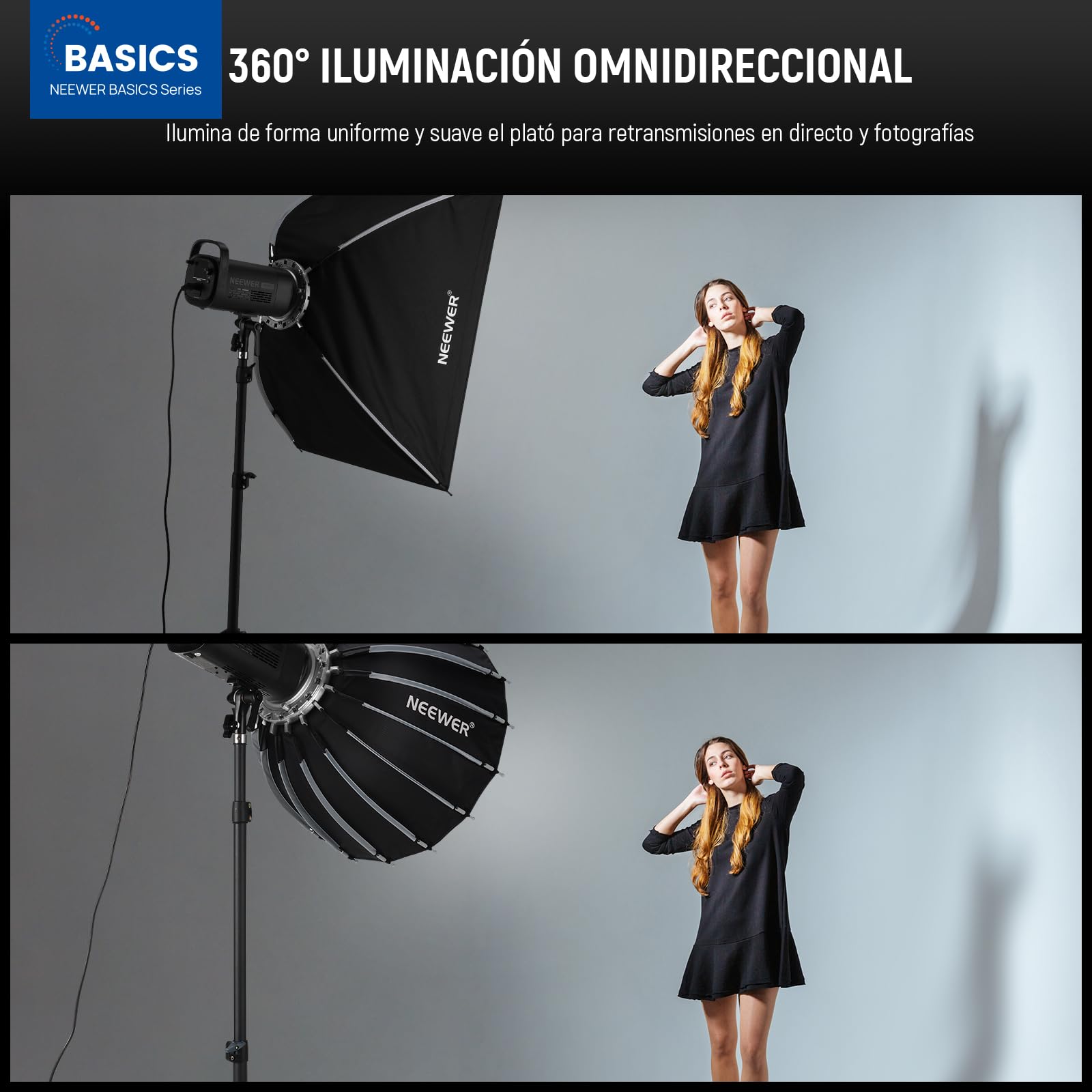NEEWER Basics Kit Softbox parabólico, difusor de luz con Montura Bowens de liberación rápida de 55 cm, Compatible con Godox, Compatible con Aputure 600d, iluminación de Estudio fotográfico y vídeo