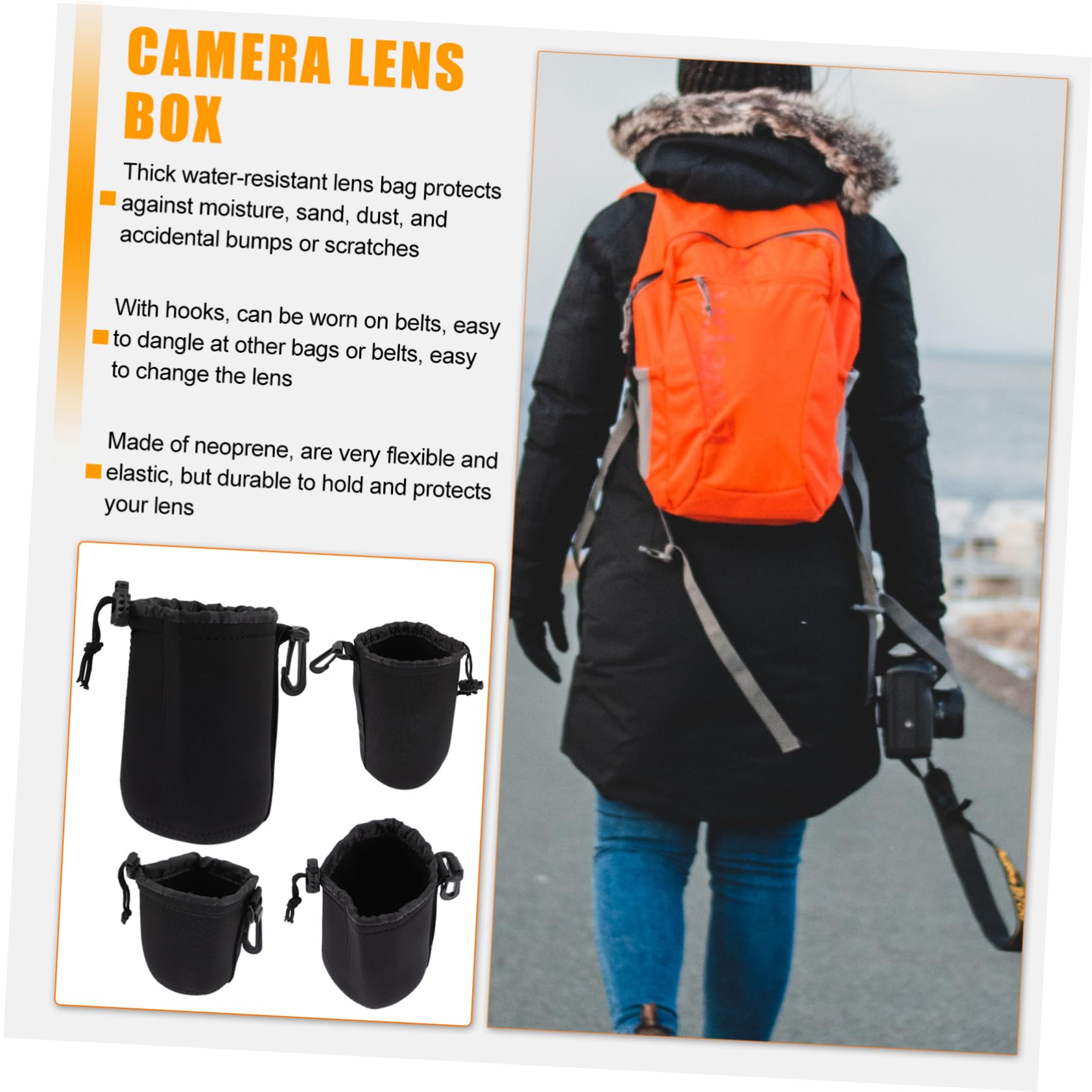 NUOBESTY 4 Piezas Caja de Lente de Cámara Estuche de Neopreno para Lentes de Cámara Protector para Uso Exteriores Reflex Digital