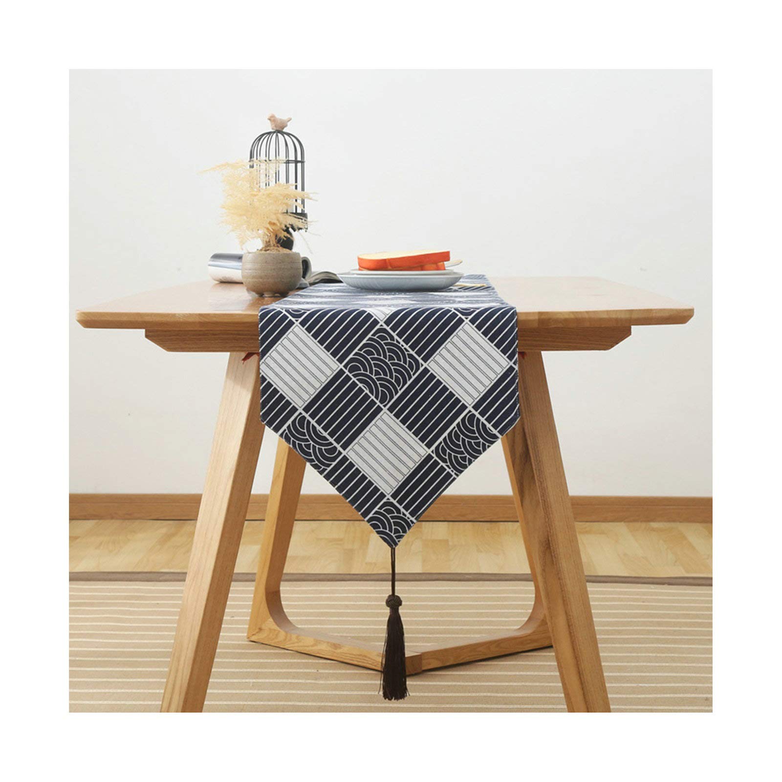 Aeici Camino de mesa de café de algodón, estilo japonés, camino de mesa de cocina, 33 x 76 cm, camino de mesa dorado para boda azul marino