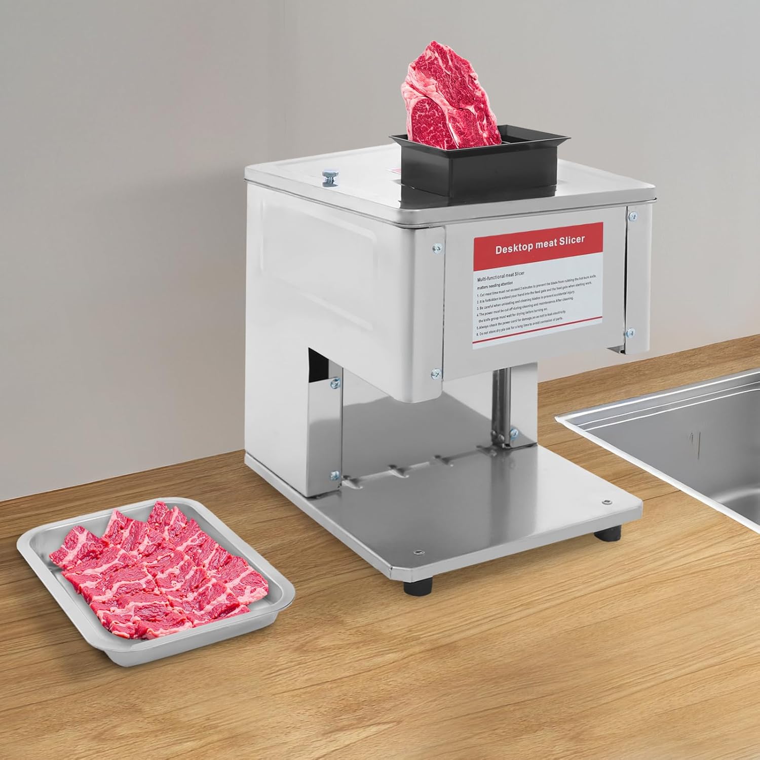 Commercial Meat Slicing Machine 1500W Electric Meat Cuber Machine Heavy Duty Meat Cuber Machine for Beef Turkey Chicken Pork and Fish 330.69Lbs/H (3.5mm/0.14in)