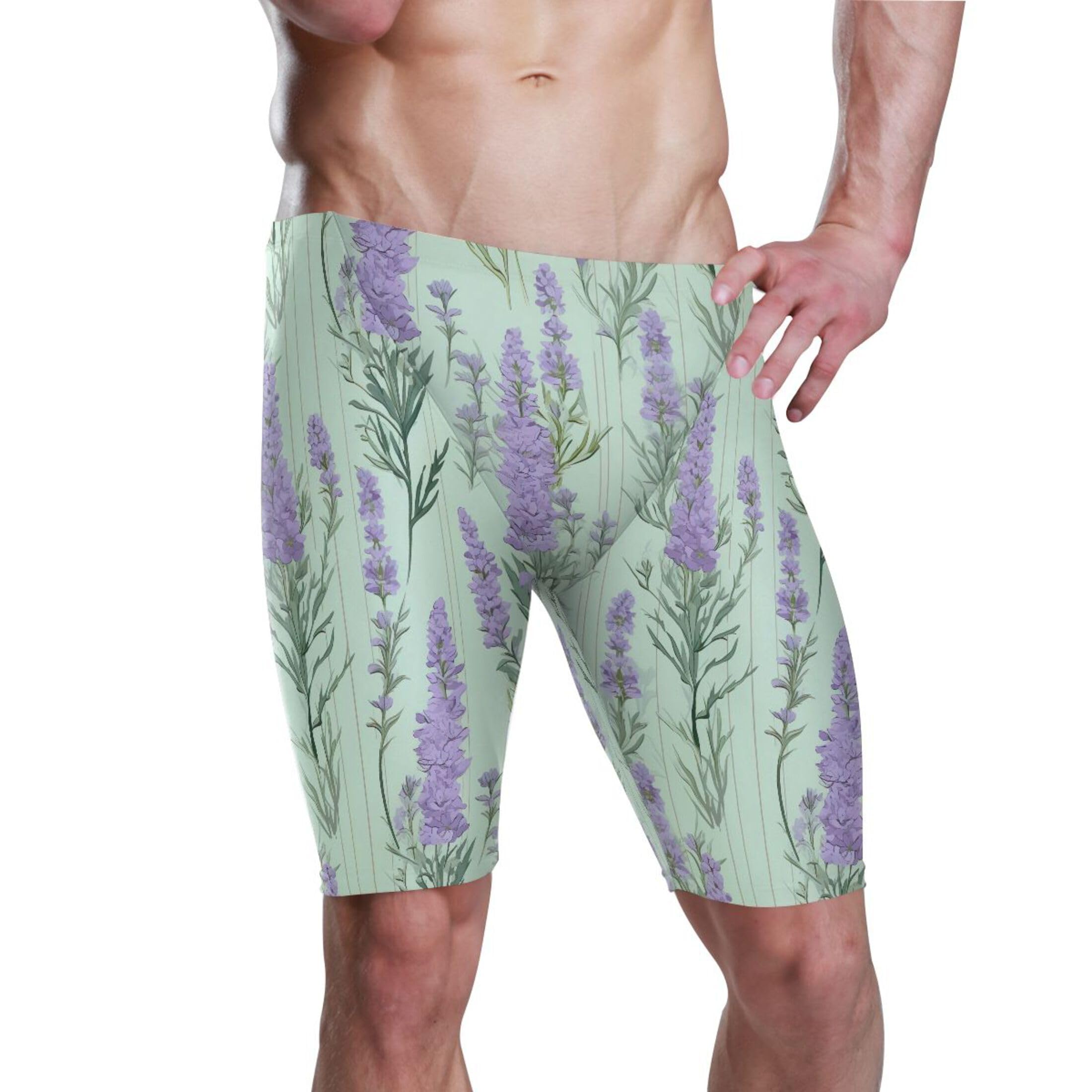 UMIRIKO Purple Lavender Flower Men's Swimsuit Swim Jammers L B0402087