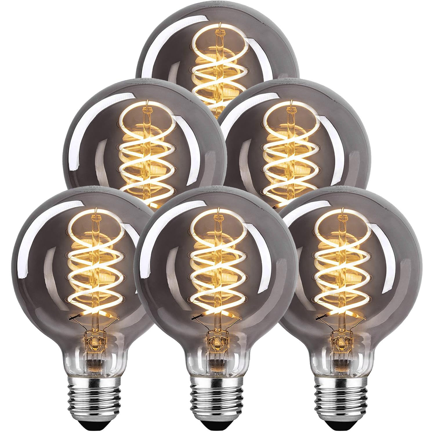 Bombilla LED vintage Edison, Bombilla regulable E27 4W LED blanco cálido, Lámpara Edison vintage regulable E27, ideal para nostalgia y retro - Gris Humo - 6 piezas (G80 YHS)