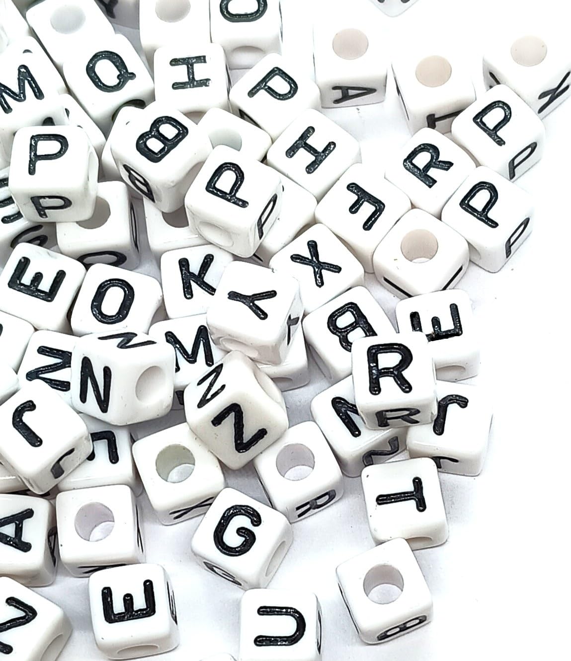 100pcs 8mm Cube White + Black Letters Acrylic Alphabet Beads for DIY Personalised Jewellery or Handcarft