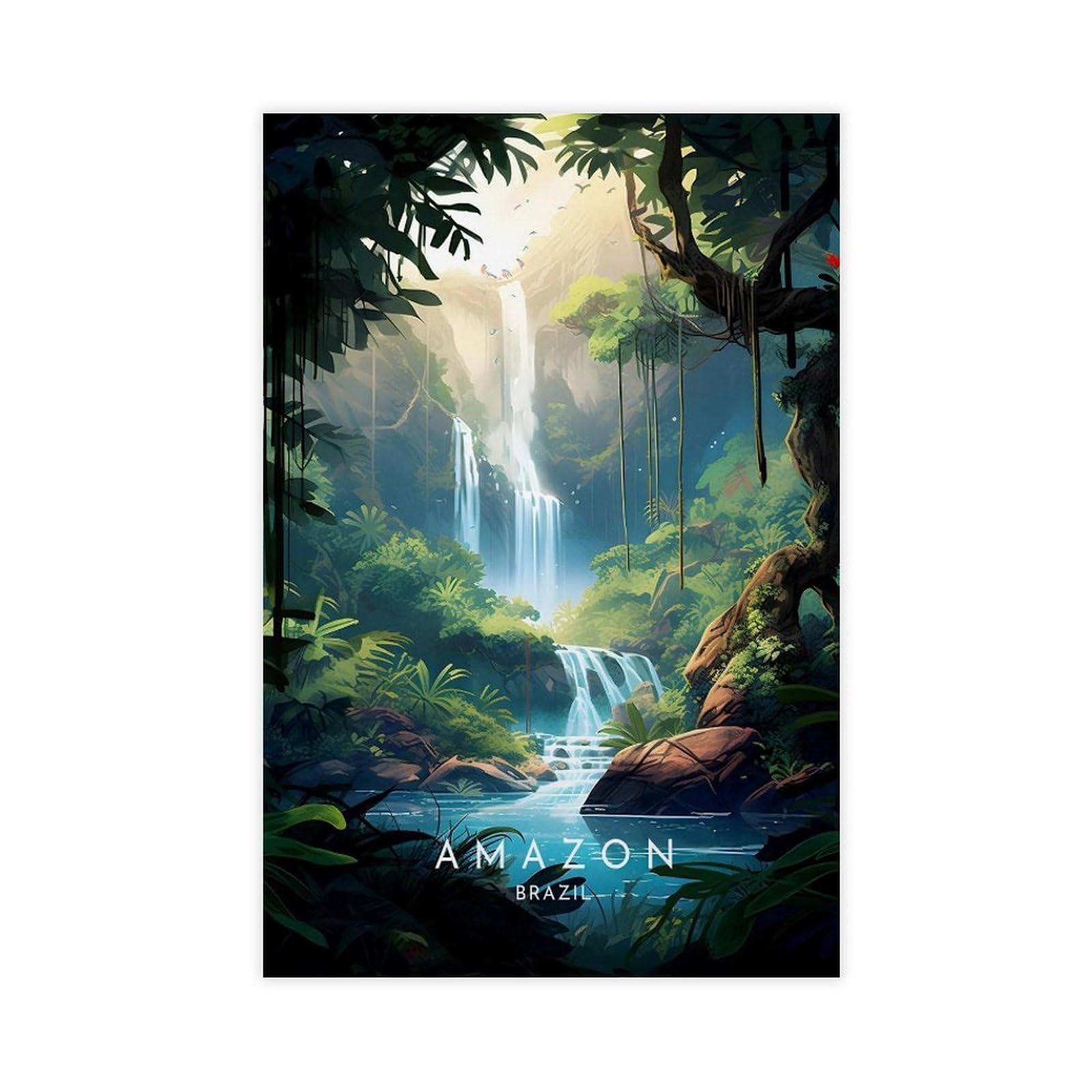 WLQZFRWV Amazon Travel- Brazil, Amazon Rainforest Canvas Poster Bedroom Decor Landscape Office Room Decor Gift 12x18inch(30x45cm)