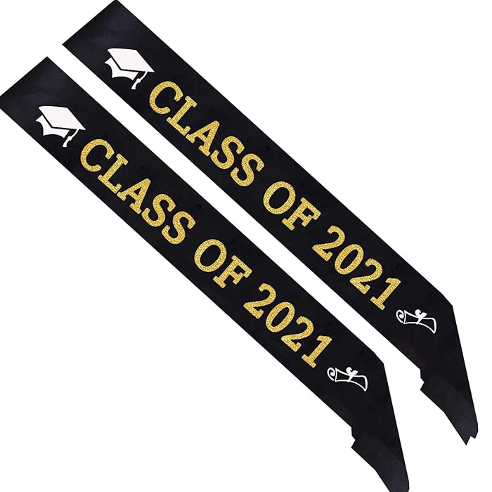 Buy MAIAGO 2 Packs Black Graduation Sash, Class of 2021 Gold Glitter