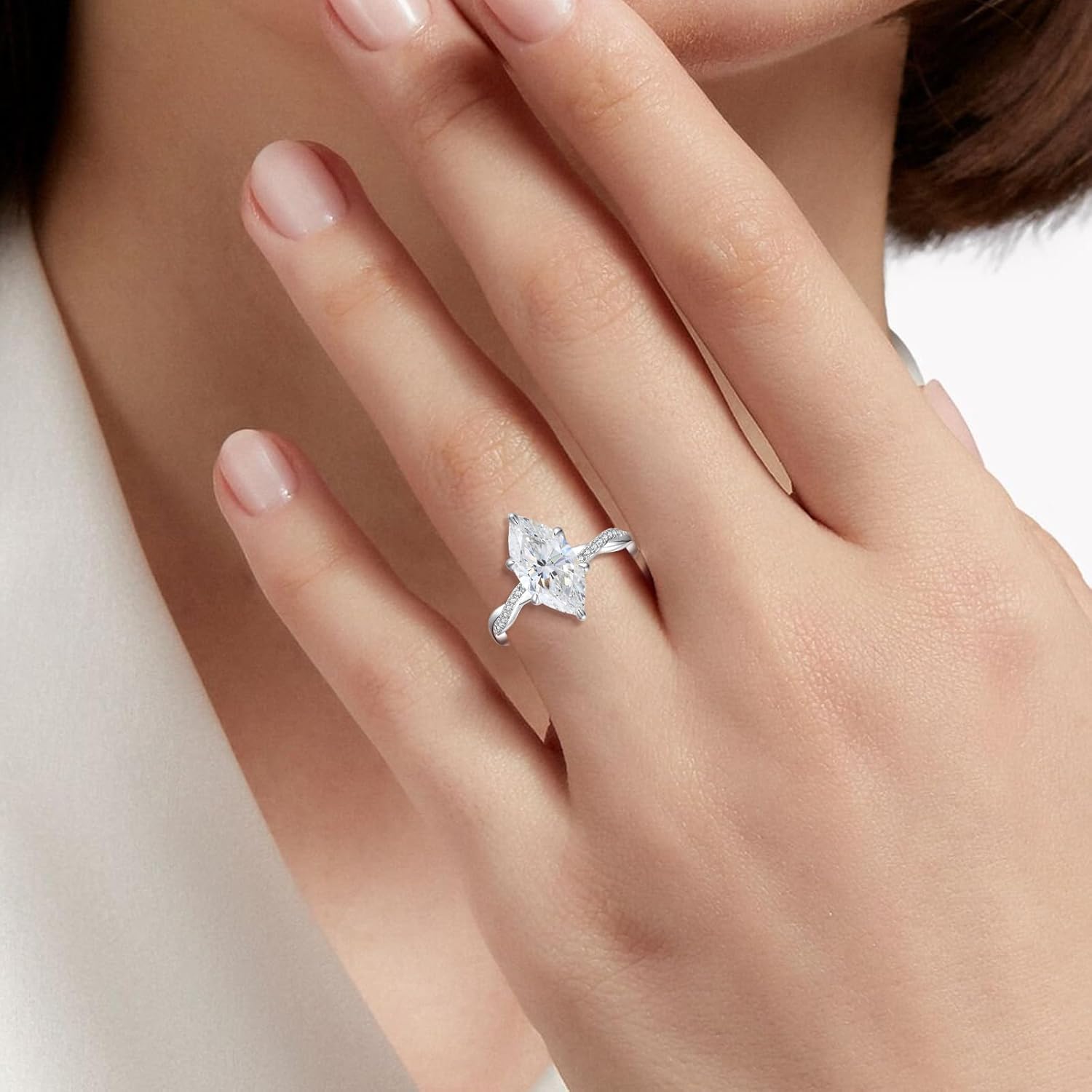 4CT Marquise Cut Moissanite Engagement Ring for Women, Moissanite Wedding Rings 14K Gold/White Gold Plated, Promise Travel Band for Anniversary, Size 5-10 - Image 3