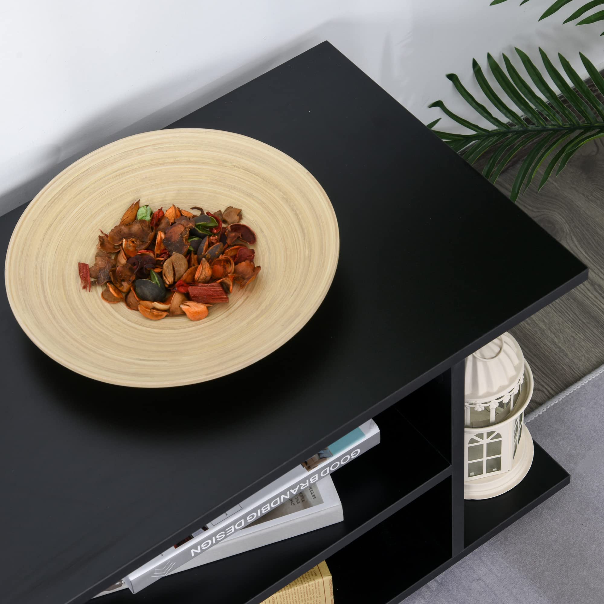 HOMCOM Meuble TV avec roulettes pivotantes, Banc TV en Bois avec étagères, Support télé pour télévision jusqu'à 42 Pouces, Style Contemporain pour Salon Chambre et Bureau, 80 x 40 x 40 cm, Noir