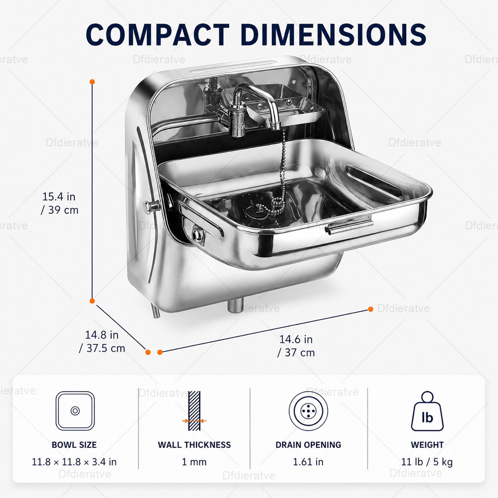 Lavello Pieghevole da Parete per Camper, Caravan e Barca, Lavandino Salvaspazio in Acciaio Inox 304 con Porta Sapone, Rubinetto Acqua Fredda e Grande Vasca 30x30cm