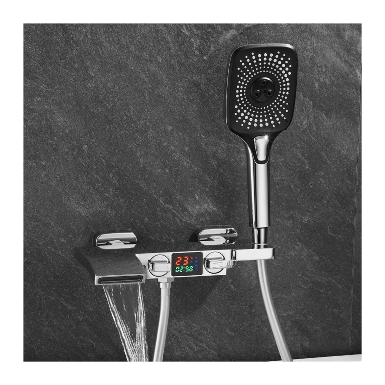 Soywim Chrome Shower System, Bathroom Shower Set Bathtub Kit， White Bath Tap Waterfall Concealed Display Set， Embedded Digital(Chrome)