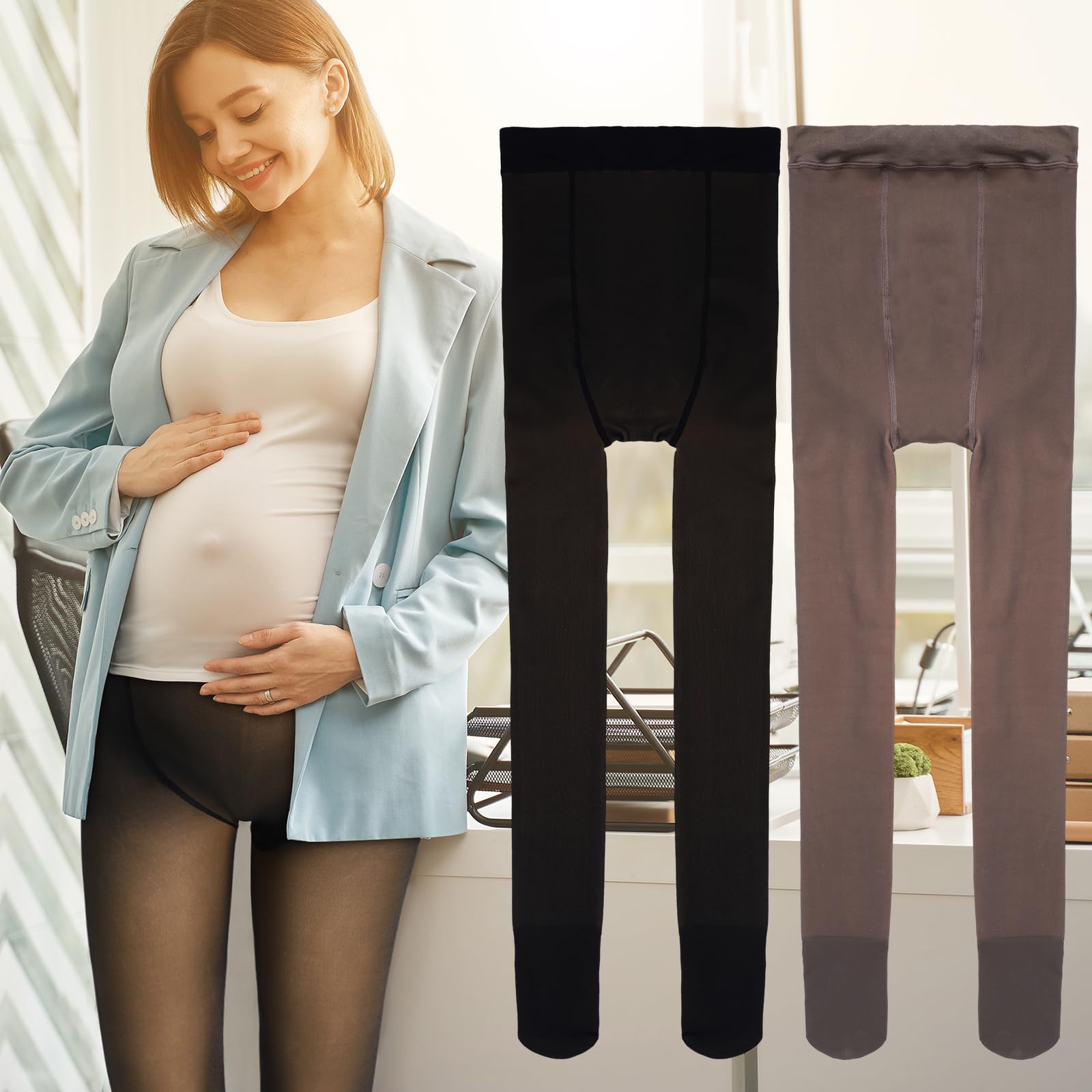 Bonuci Lot de 2 collants de maternité pour femme - Doublure en polaire - Taille haute - Extensible - Chaud