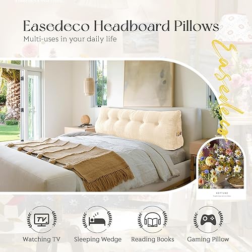 Miniatura 6 de easedeco Almohada triangular grande para cabecero de cuña, cojín grande para cabecero de espalda, respaldo y posicionamiento, almohada de lectura