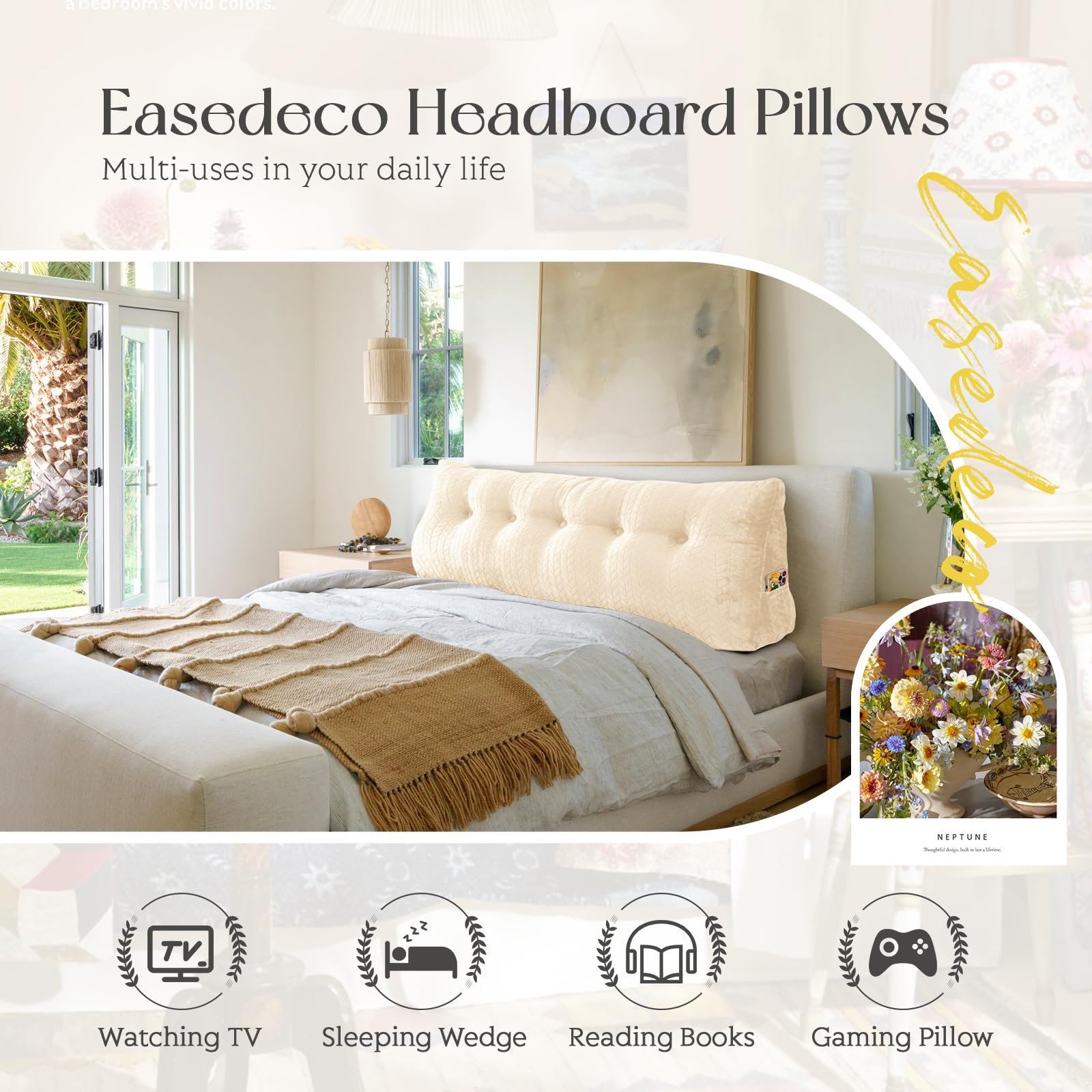 Almohada triangular grande para cabecero de cama, soporte de espalda, respaldo y posicionamiento, almohada de lectura para sentarse con funda extraíble