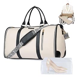 CSUNNUFA Convertible Garment Bag for Travel, Carry on Garment Duffel Bags with Shoe Pouch Weekender Bag for Men Women 2 in 1 Hanging Suitcase Suit for Business Trip, Vacation (Beige)
