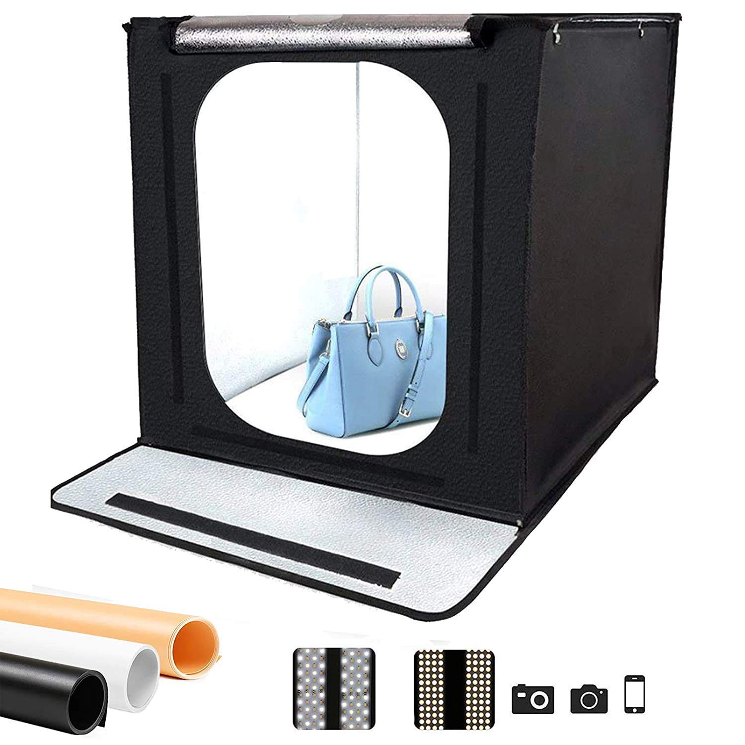 HIFFIN 60X60Cm Professional Photo Studio Portable Light Tent with Two Magnet Led Strips and 3 Backdrop White, Black, Yellow with Controller Adapter Min.3V-Max.12V (B08N4CB3C8) Amazon Price History, Amazon Price Tracker