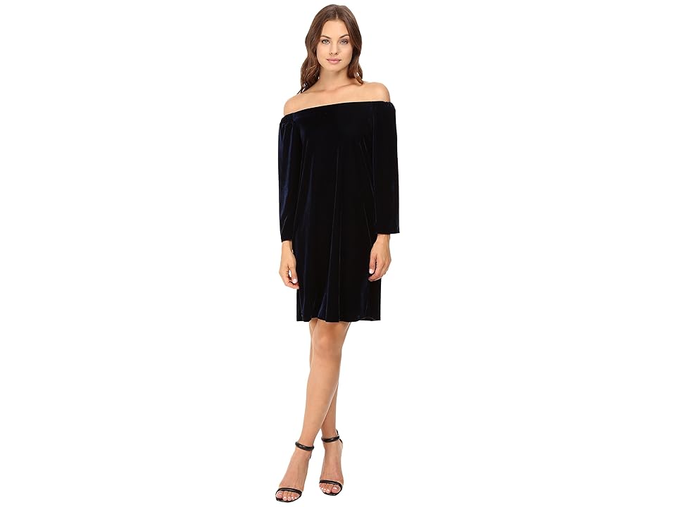 

Donna Morgan Off Shoulder Velvet Sheath Dress (Marine Navy) Women's Dress