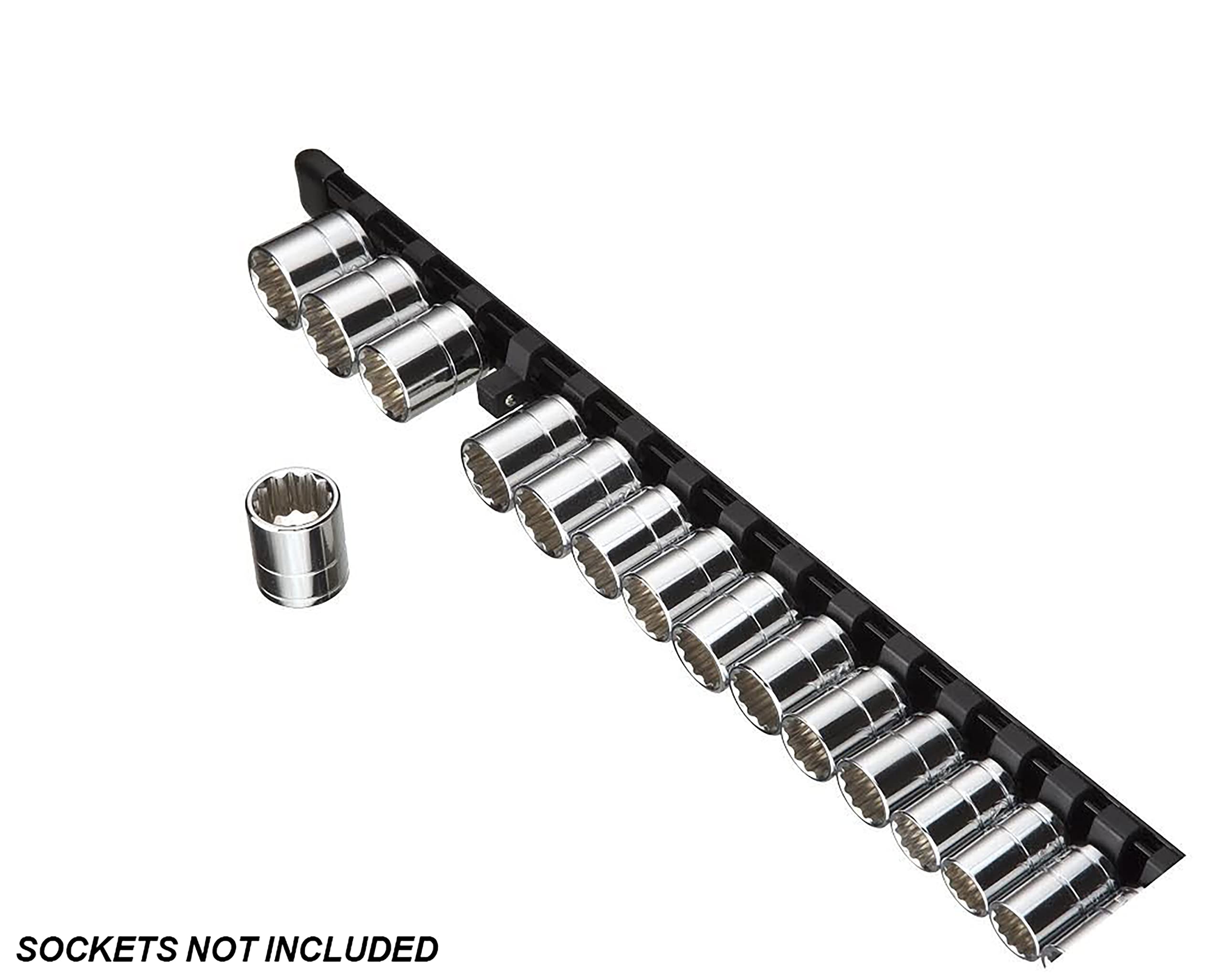 ARES 70086 - Riel de enchufe negro de 1/5.1 cm | Número de pieza: 70086; almacena hasta 16 enchufes y mantén tu caja de herramientas organizada