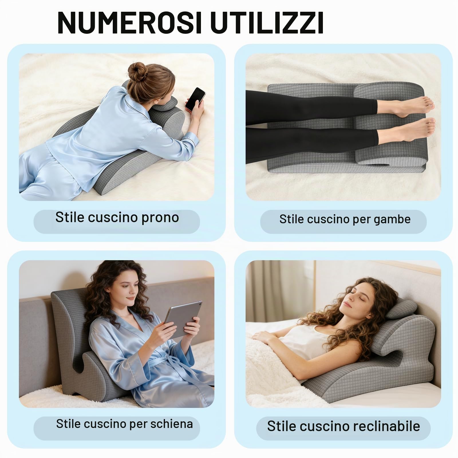 JAOGAUS Cuscino a cuneo Memory Foam, Supporto schiena ergonomico letto | Cuscino inclinato ergonomico per letto e divano con supporto testa rimovibile, ideale per schiena, collo, gambe e lettura
