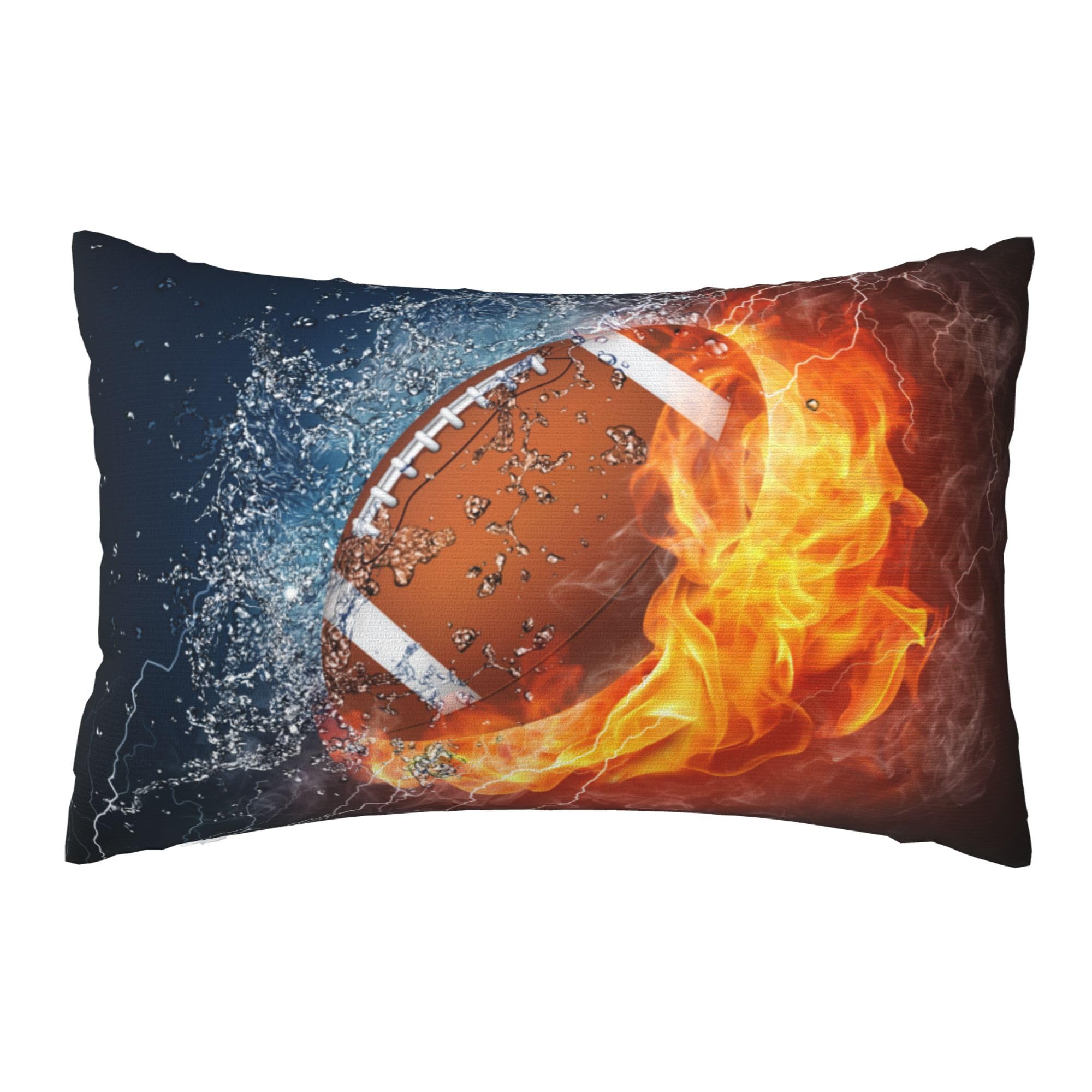 Football Throw Pillow Case Cover for Kids Teens Boys Room, 30 x 20 Inch Sports Themed Standard Pillowcase with Fire & Water Printed Decorative Cushion