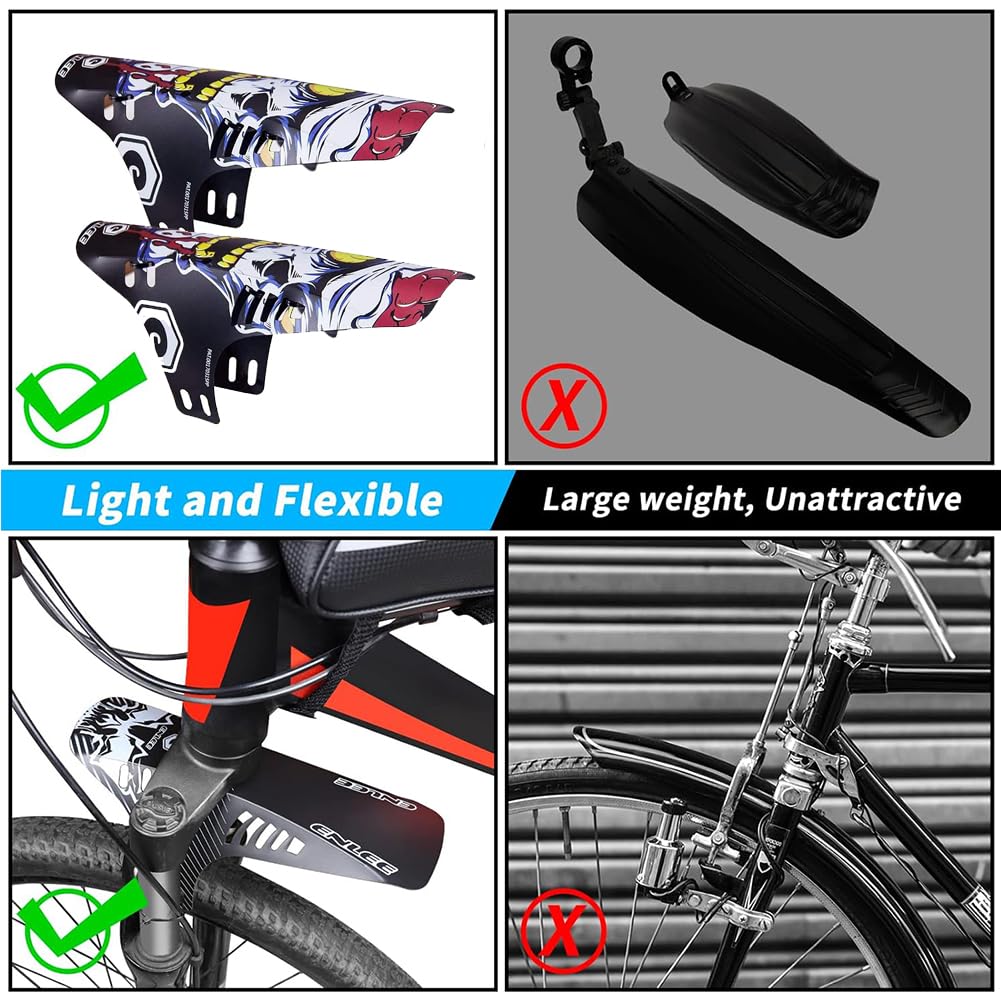 Parafanghi per Mountain Bike, 2pcs Parafango MTB, Parafango Regolabile per MTB in Fibra di Carbonio Compatibile con Parafango Anteriore e Posteriore
