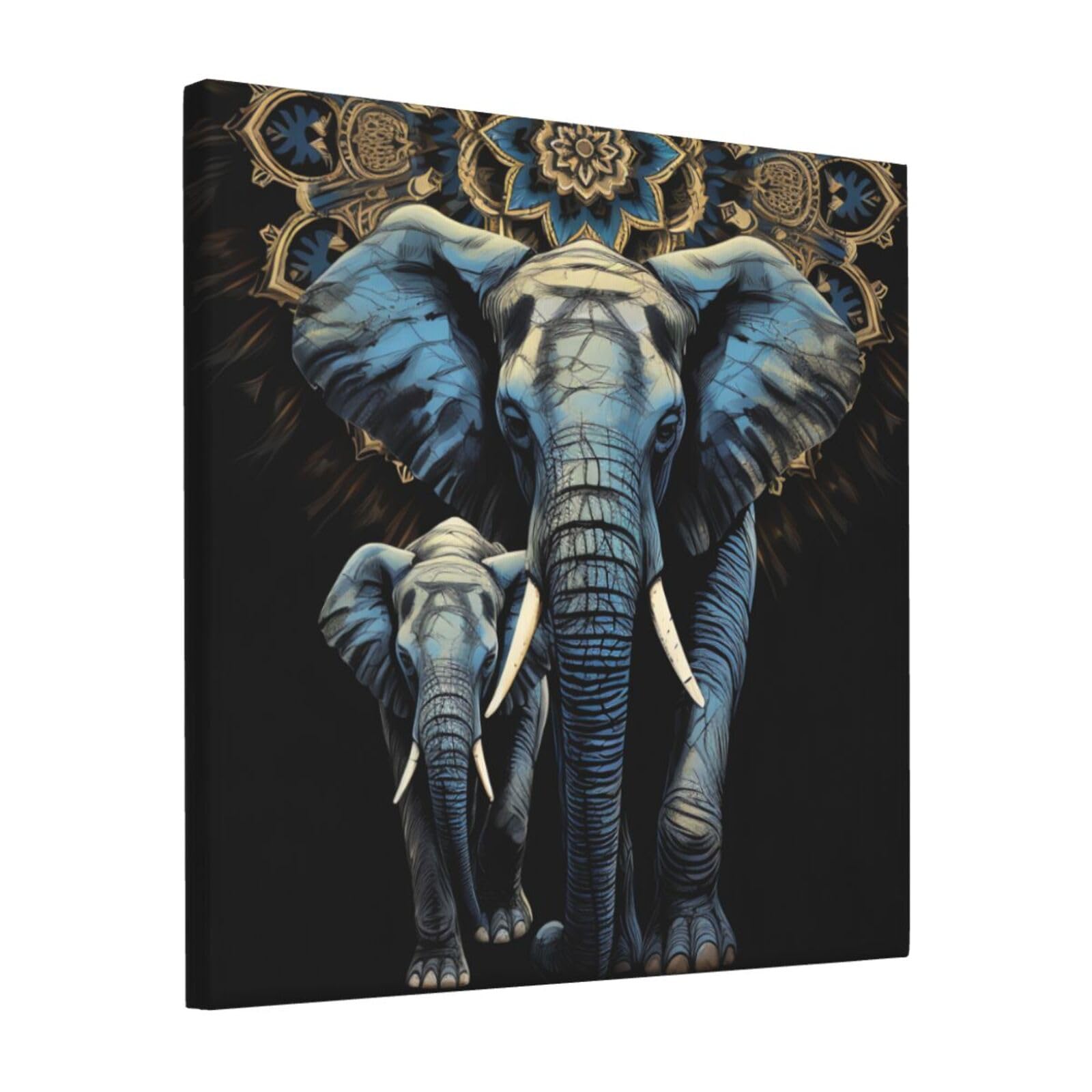 KLOPH Two elephants Canvas Wall Art for Living Room 12"x12" Modern Artwork Painting for Bathroom Hanging Canvas Prints Aesthetic Wallart for Bedroom Kitchen Office Wall Decor