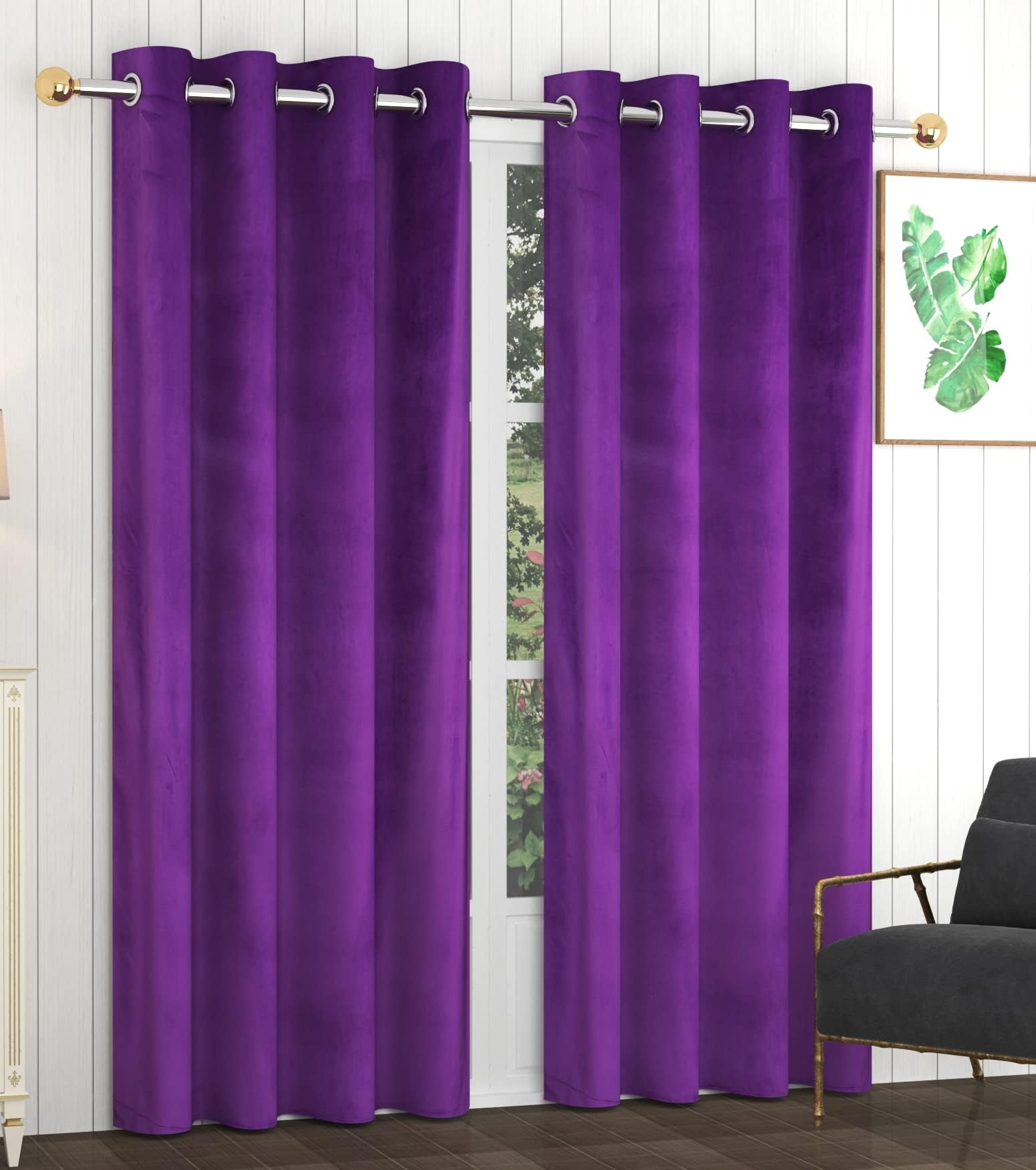 Home cloud 2 Pieces Velvet Plain Semi Blackout Parda Curtains for Door 7 Feet Set of 2 Pcs-[ 4 Feet x 7 Feet]- Color-Purple