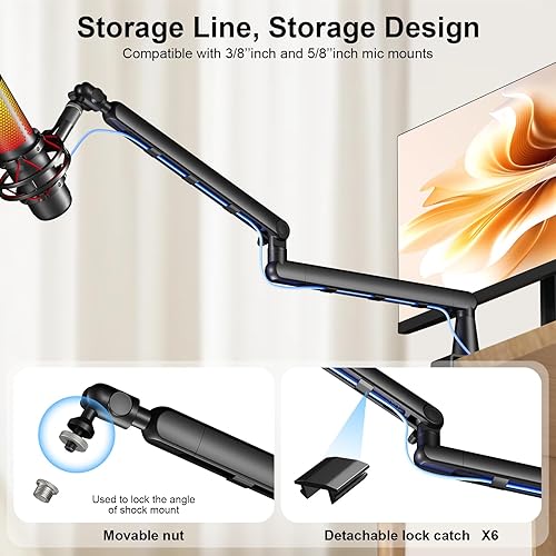Miniatura 7 de Brazo de Micrófono, Aokeo AK-55 - Soporte de Brazo de Micrófono de Escritorio de Bajo Perfil Ajustable, Adecuado para Blue Yeti, Snowball iCE, Negro