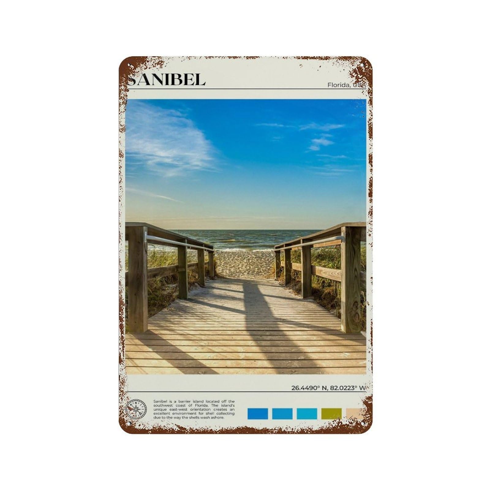 xiaoxiaoshen Real Photo Sanibel Decor Florida Wall Decor Art Metal Tin Poster Modern Home Decor Art Home Bar Shop Decorations Vintage Sign 30x20cm