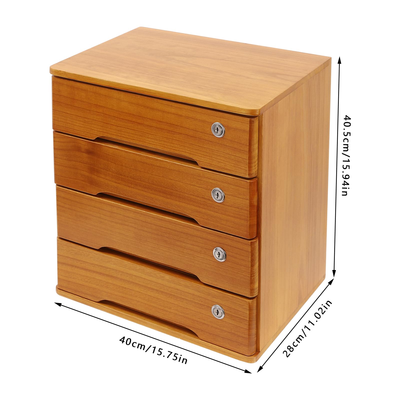 Armadietto portaoggetti in legno a 4 ripiani con serratura, cassettiera in legno Tung, organizzatore da scrivania compatto, armadietto da ufficio preassemblato