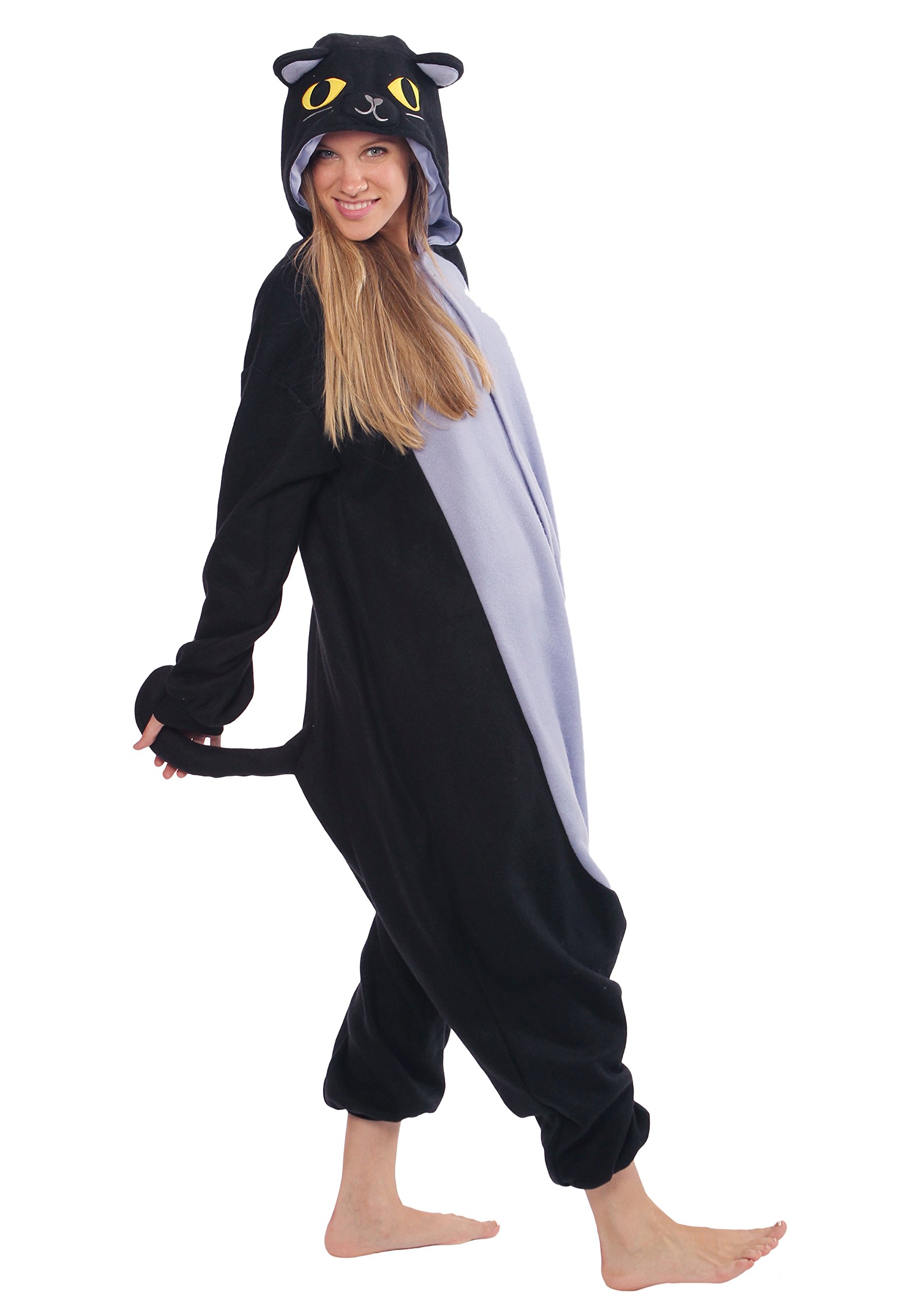 Midnight Cat Onesie Kigurumi One-Piece Costume Jumpsuit | SAZAC Kigurumi | Halloween & Carnival | for Kids and Adults | One Size Fits All (155 – 180+ cm)