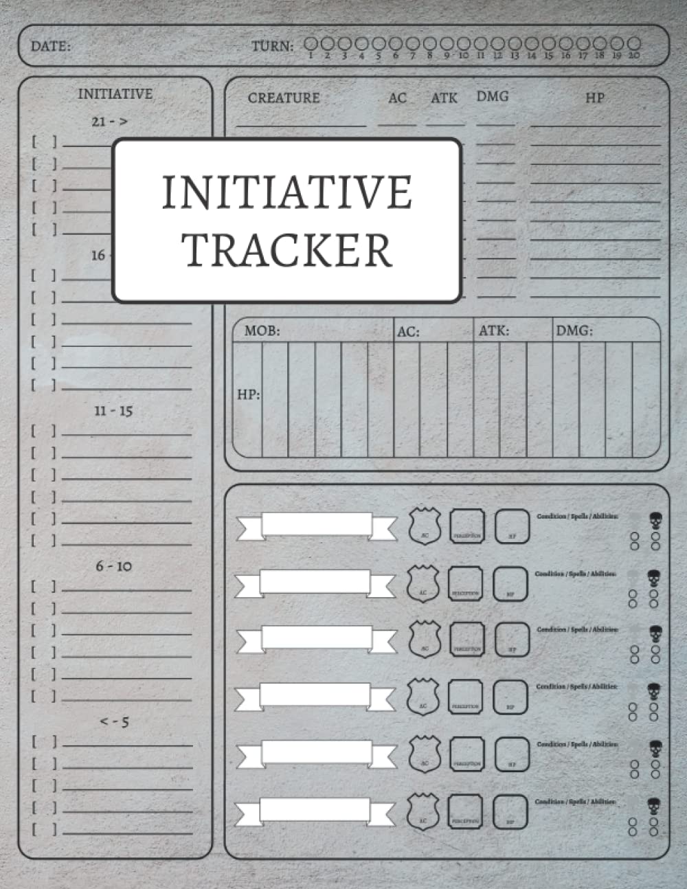 Initiative Tracker: Encounter Builder for RPG Games | Prep and Run Fast, Adaptable Combat Encounters | Tracker for RPG Games | For Tracking Conditions, HP, Player and Enemy Stats | 1 - 6 Players Paperback – Notebook, 22 Aug. 2022