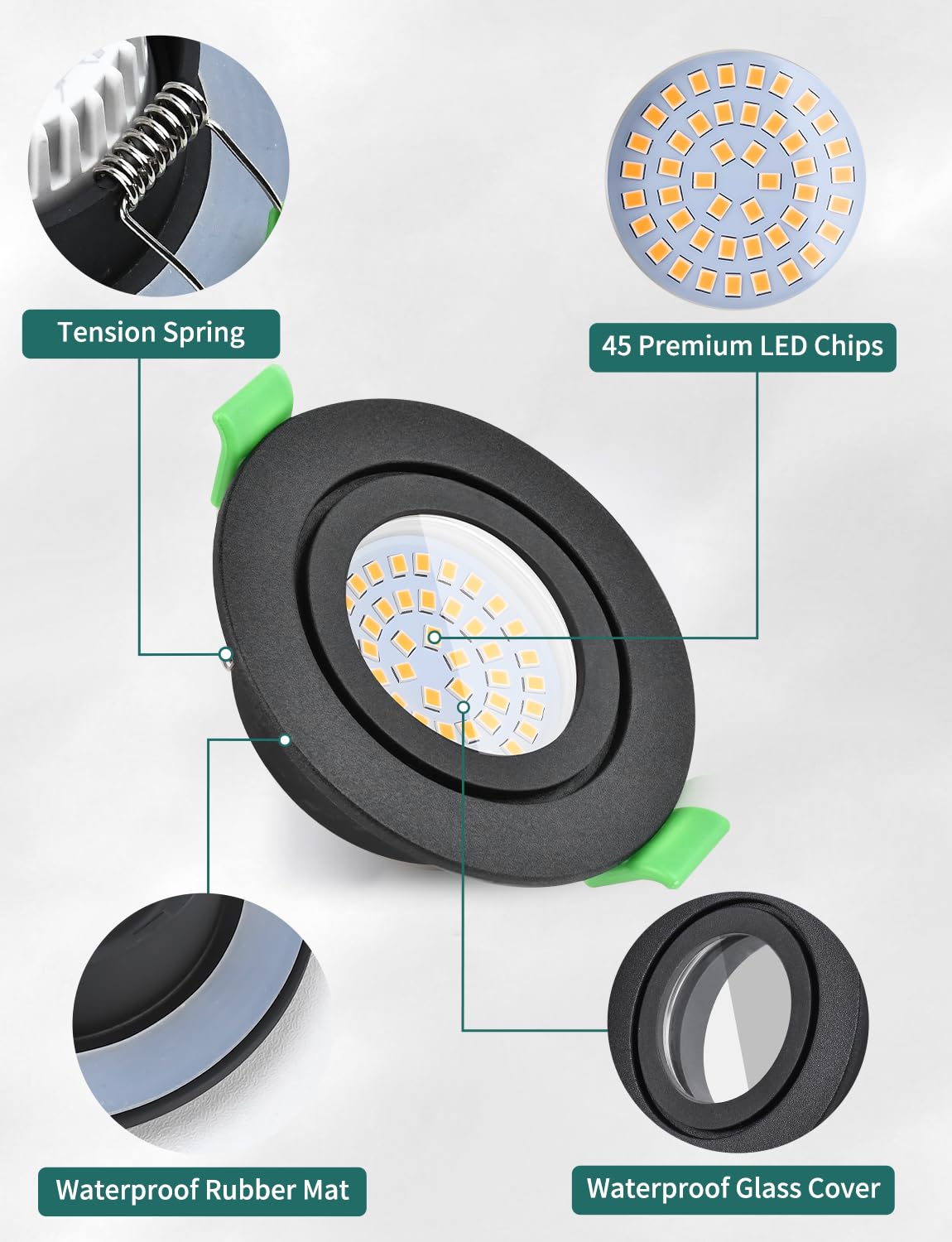 KYOTECH LED Einbaustrahler 230V Dimmbar 26mm Ultra Flach Einbauleuchten IP65 5W 550LM 2700K Warmweiß Einbauspots Nicht Drehbar, Deckenspots für Badezimmer Küche Wohnzimmer Flur Schwarz 10er Set