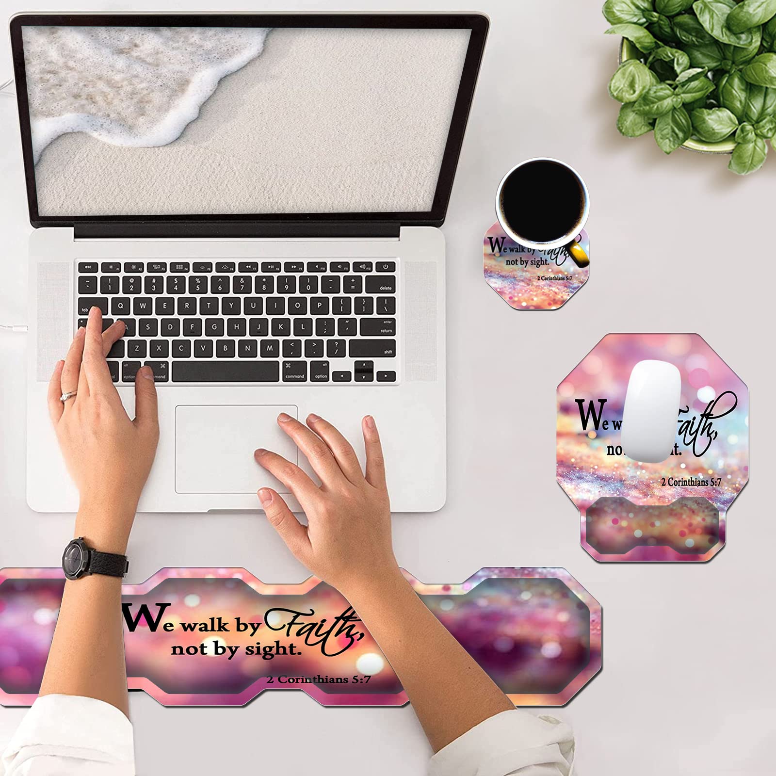 Juego de alfombrilla ergonómica para mouse y reposamuñecas para teclado + posavasos, almohadillas de gel de espuma viscoelástica para facilitar la escritura, alivio del dolor, computadora, laptop