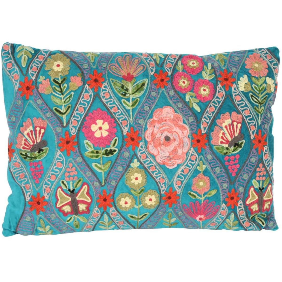 Casa Moro Deko-Kissen Jolina BLAU 48x30 cm mit Füllung & mit Blumen Schmetterlingen Bestickt Boho Chic Zierkissen bunt rechteckig Couch-Kissen Sofa-Kissen KI10008