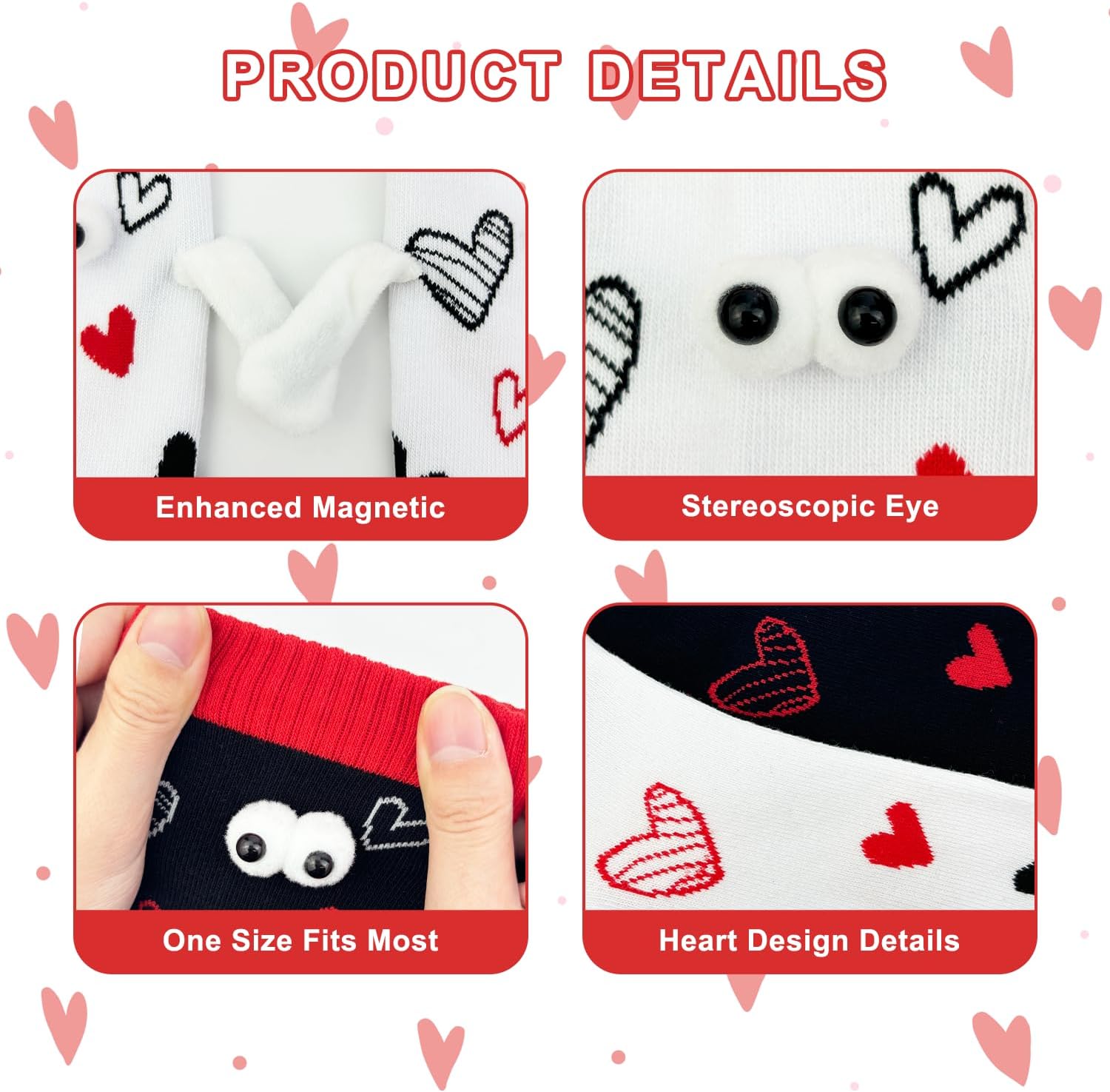Funny Valentines Day Magnetic Socks, 2 Pairs Heart Hand Holding Socks for Women Men, Cool Valentine Gifts for Teens Boys Girls & Friends, Cute Couple Socks for Him Her, Galentines Gifts for Besties - Image 4