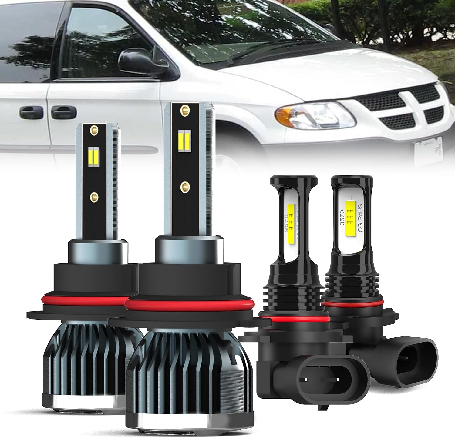 For 2001-2007 Dodge Grand Caravan light Bulbs, 9007 High Low Beam 9145 Fog Light Combo, 4PCS