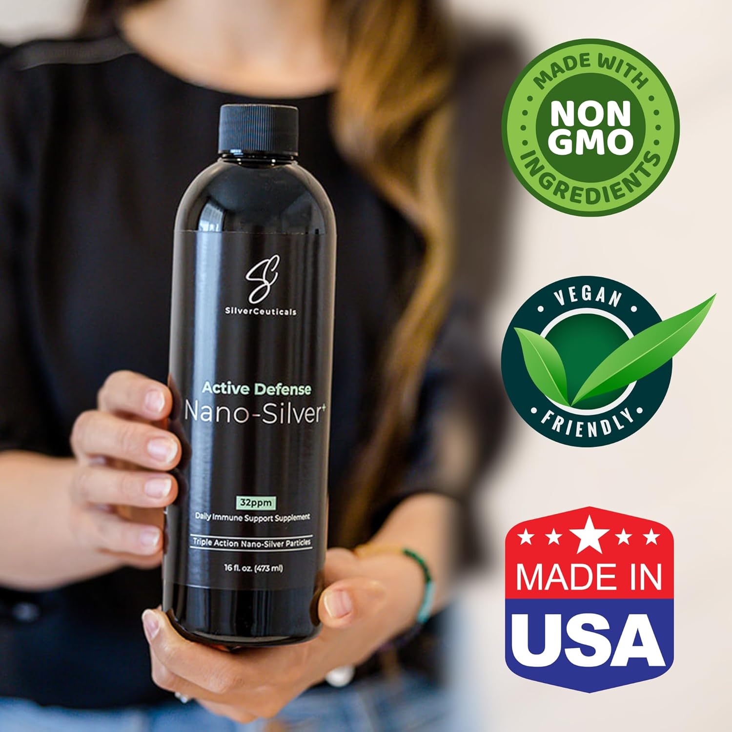Colloidal Silver w/Nano Technology - 32ppm 16oz - 8X More Effective - Natural Immune Support - Save the Sick Days - Ages 5 & Up - Outperforms Higher PPM Silvers - No Taste & Smell - 3rd Party Tested
